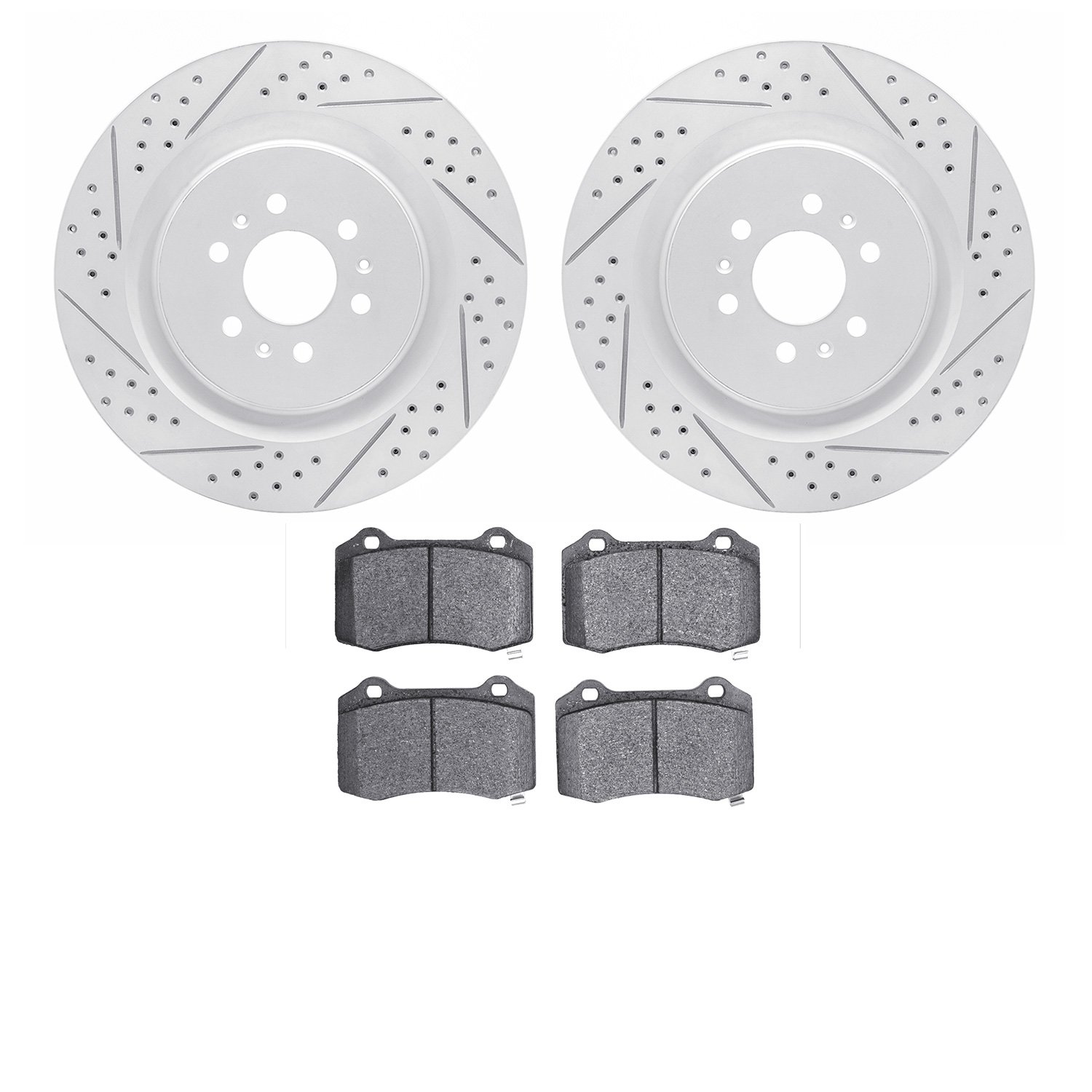 2402-46001 Geoperformance Drilled/Slotted Brake Rotors with Ultimate-Duty Brake Pads Kit, 2004-2011 GM, Position: Rear