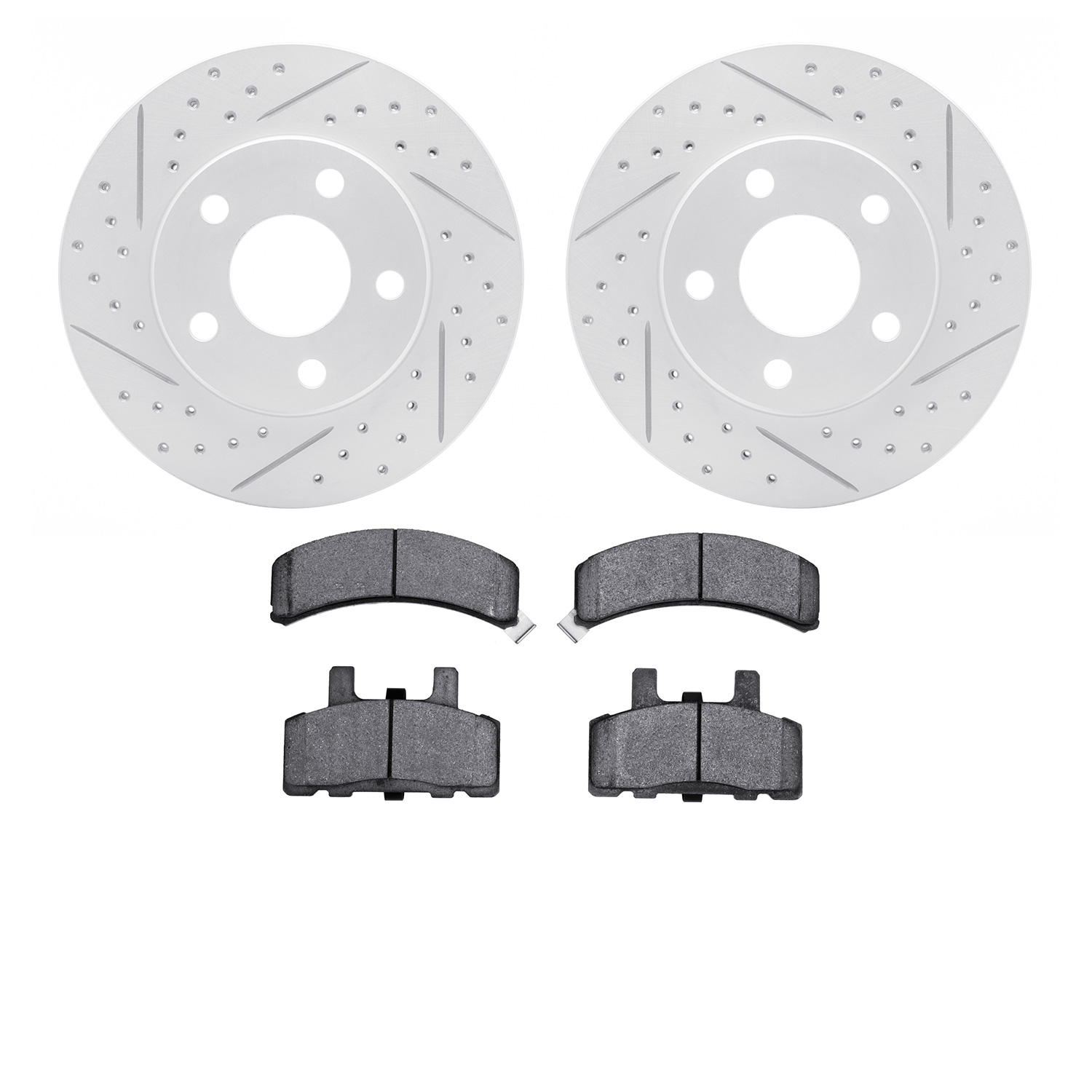 2402-47002 Geoperformance Drilled/Slotted Brake Rotors with Ultimate-Duty Brake Pads Kit, 1990-1993 GM, Position: Front