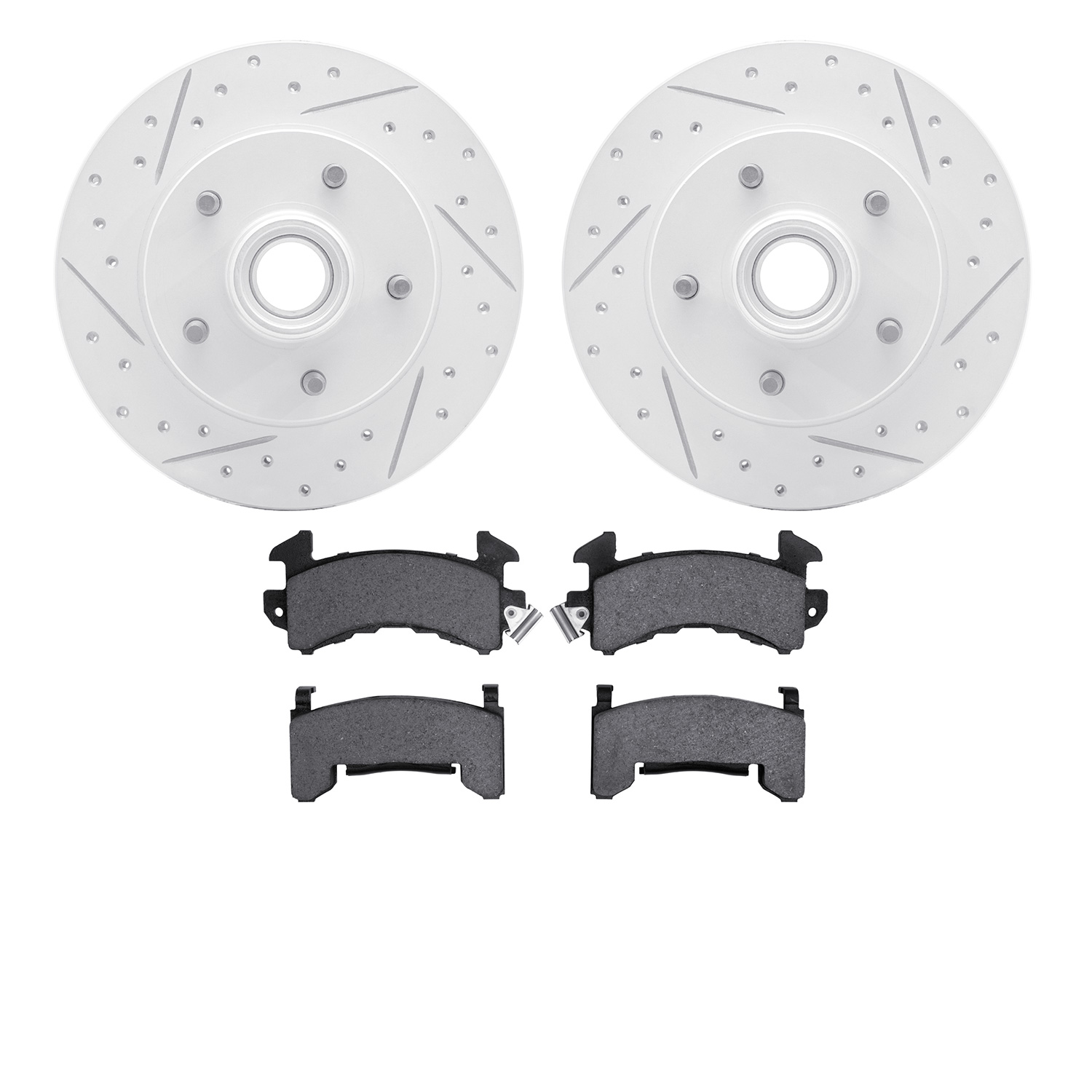 2402-47005 Geoperformance Drilled/Slotted Brake Rotors with Ultimate-Duty Brake Pads Kit, 1982-1995 GM, Position: Front