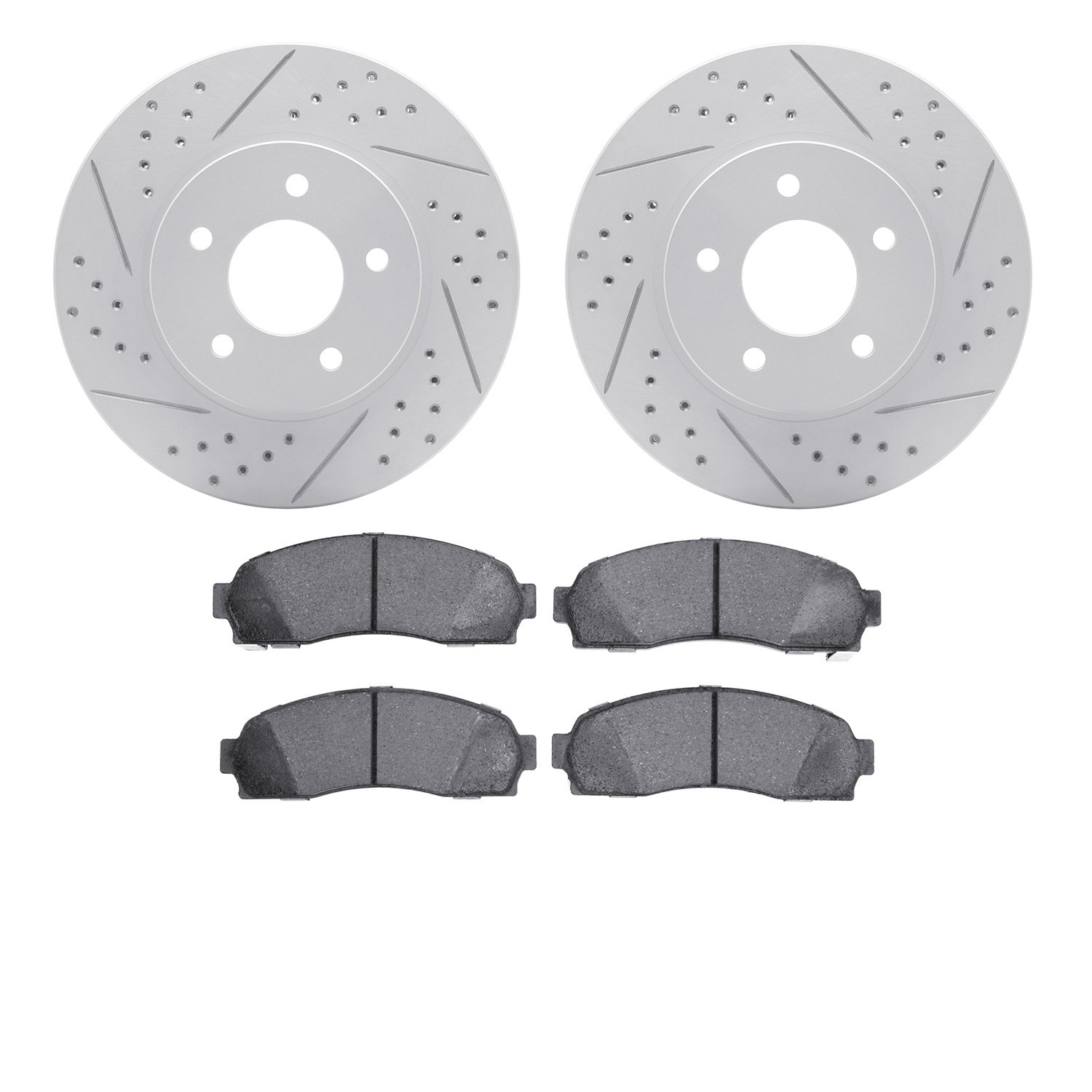 2402-47006 Geoperformance Drilled/Slotted Brake Rotors with Ultimate-Duty Brake Pads Kit, 2002-2007 GM, Position: Front