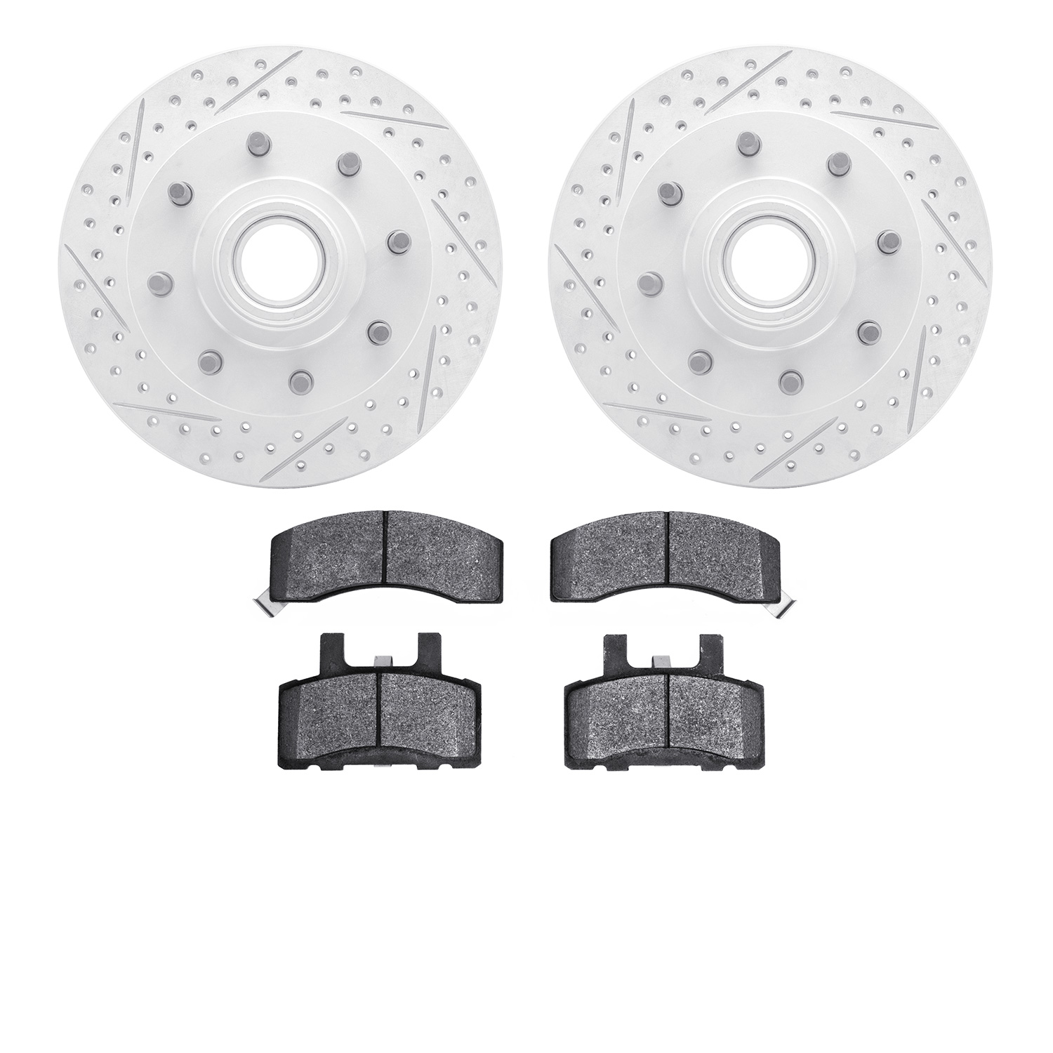 2402-48009 Geoperformance Drilled/Slotted Brake Rotors with Ultimate-Duty Brake Pads Kit, 1992-2002 GM, Position: Front