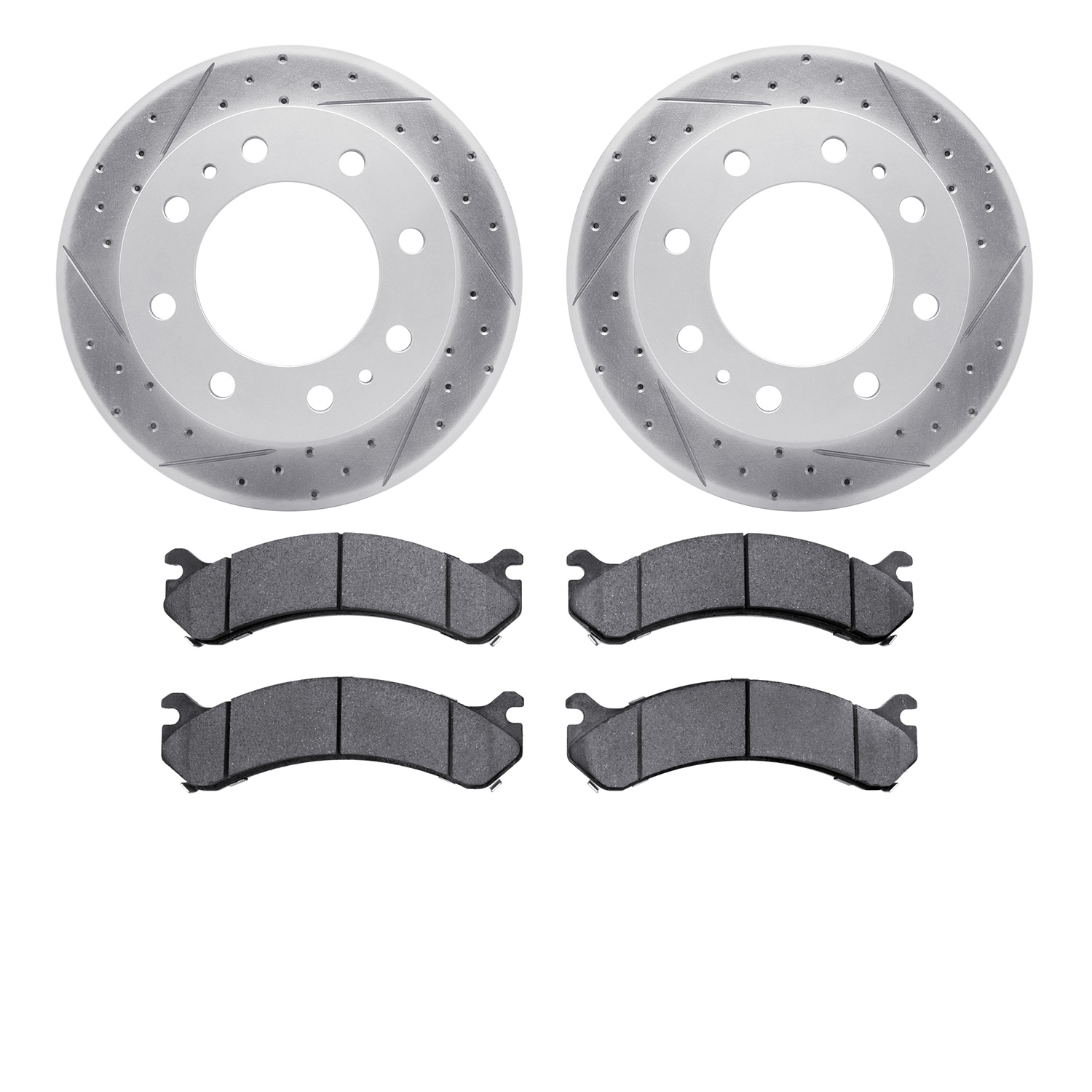 2402-48014 Geoperformance Drilled/Slotted Brake Rotors with Ultimate-Duty Brake Pads Kit, 1999-2020 GM, Position: Front