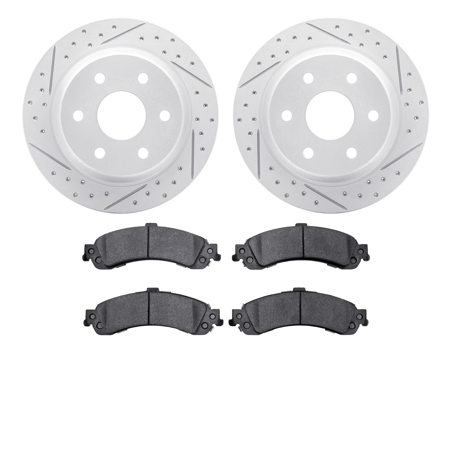 2402-48017 Geoperformance Drilled/Slotted Brake Rotors with Ultimate-Duty Brake Pads Kit, 2000-2006 GM, Position: Rear