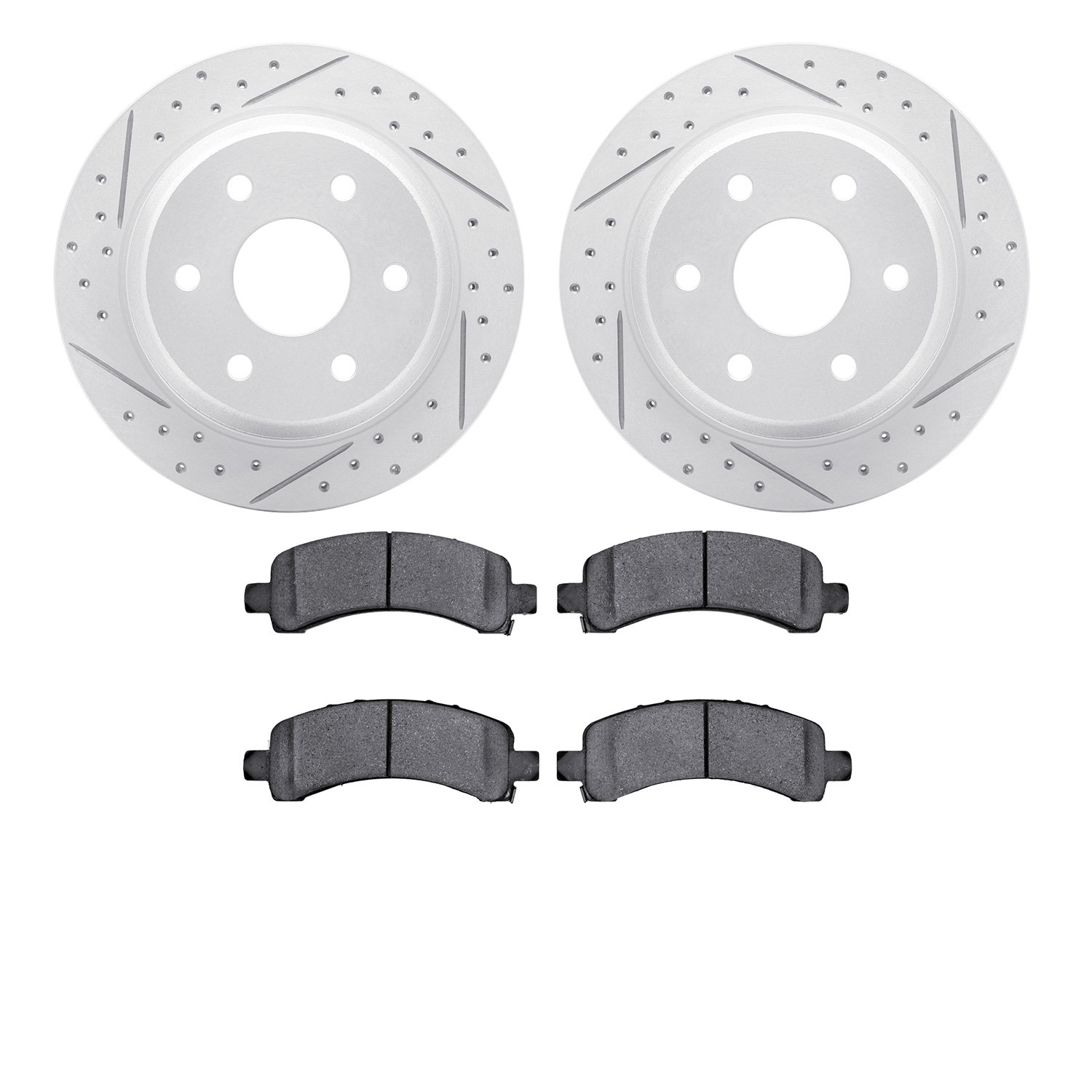 2402-48018 Geoperformance Drilled/Slotted Brake Rotors with Ultimate-Duty Brake Pads Kit, 2002-2014 GM, Position: Rear