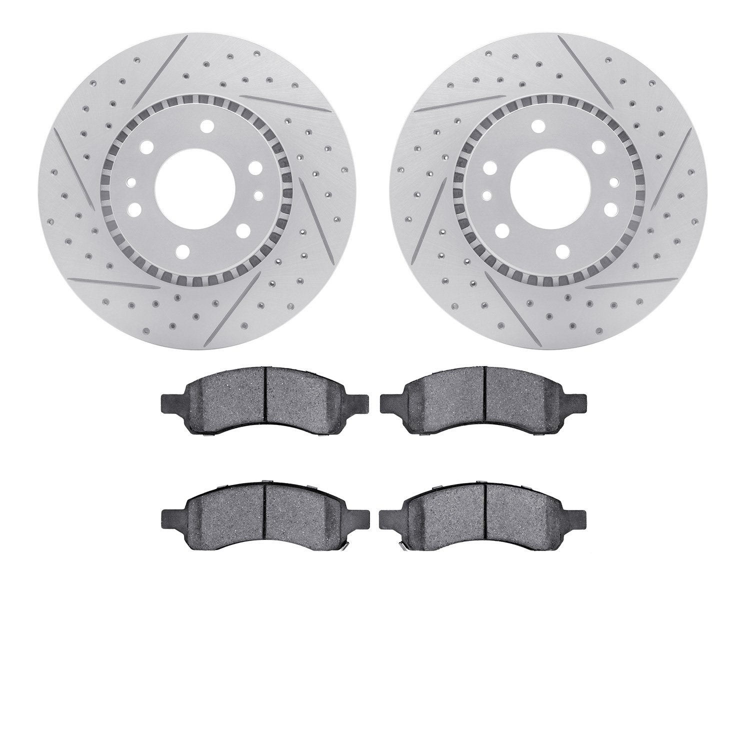 2402-48020 Geoperformance Drilled/Slotted Brake Rotors with Ultimate-Duty Brake Pads Kit, 2006-2009 GM, Position: Front