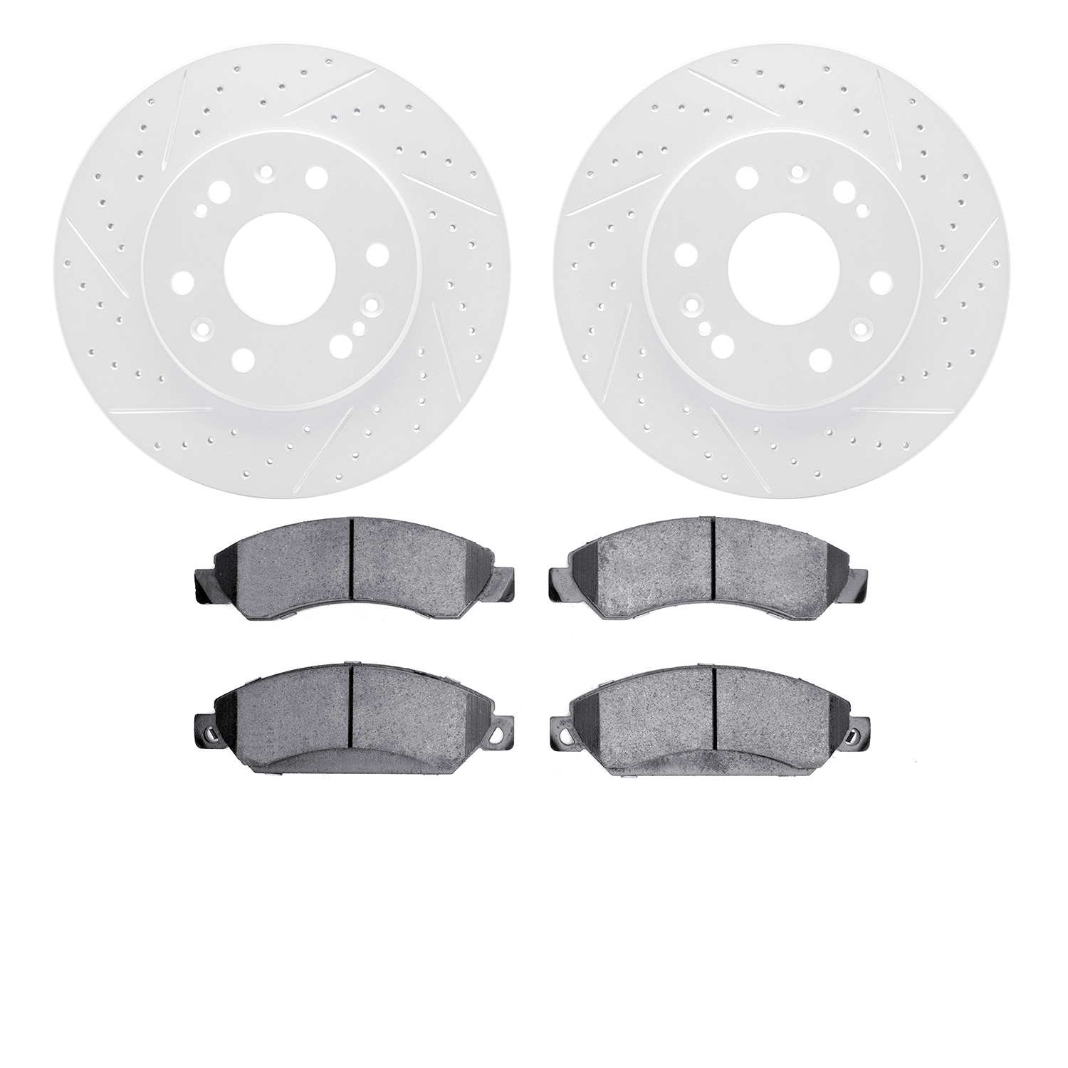 2402-48022 Geoperformance Drilled/Slotted Brake Rotors with Ultimate-Duty Brake Pads Kit, 2005-2008 GM, Position: Front