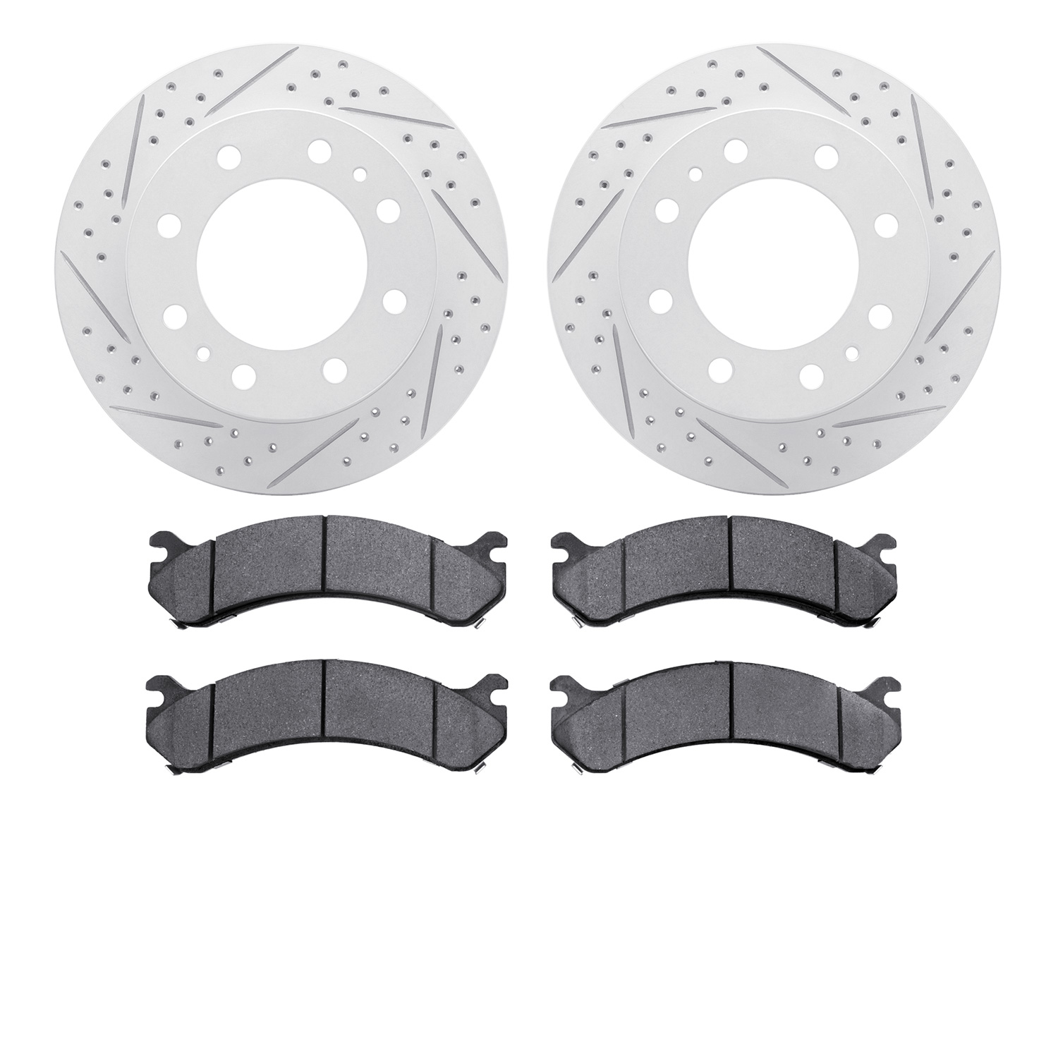 2402-48024 Geoperformance Drilled/Slotted Brake Rotors with Ultimate-Duty Brake Pads Kit, 2001-2020 GM, Position: Front