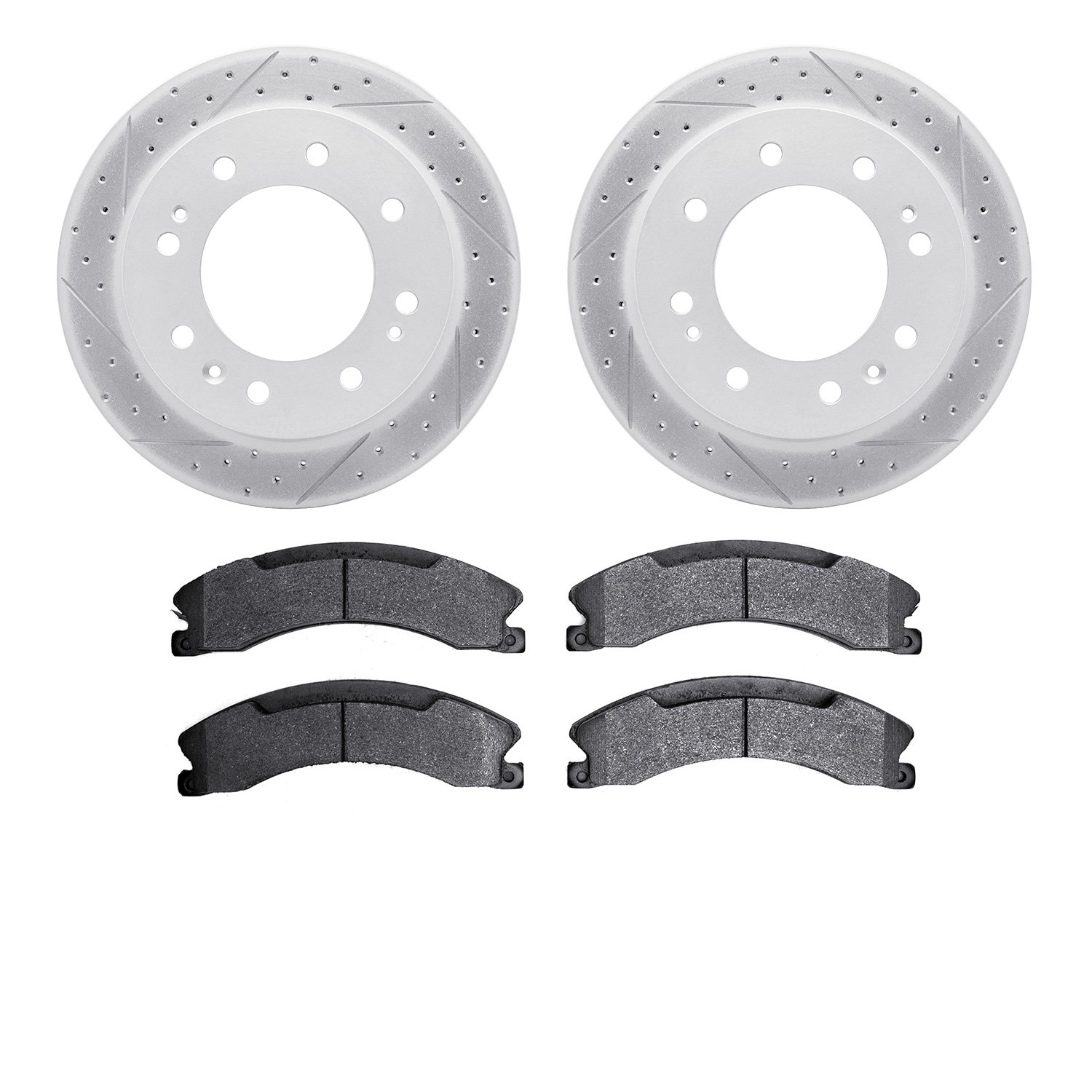 2402-48030 Geoperformance Drilled/Slotted Brake Rotors with Ultimate-Duty Brake Pads Kit, 2011-2019 GM, Position: Front