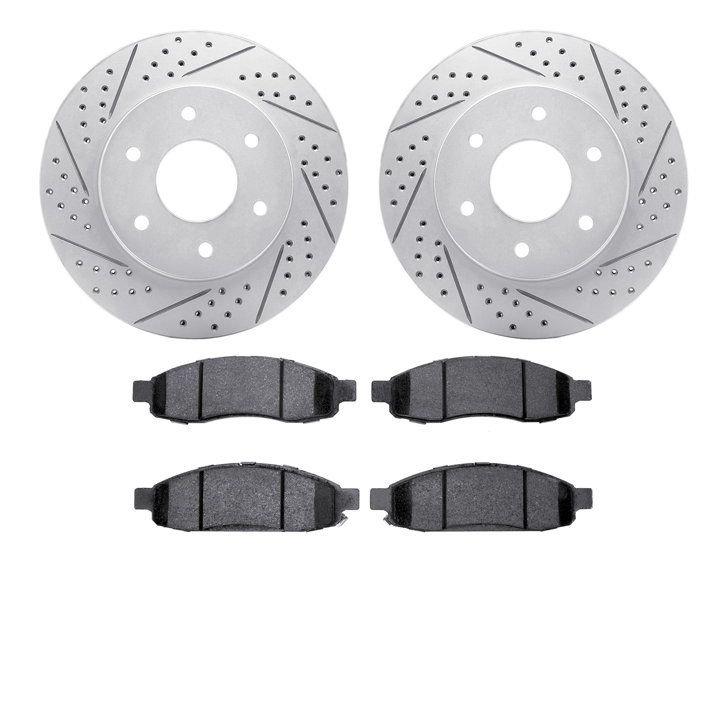 2402-67002 Geoperformance Drilled/Slotted Brake Rotors with Ultimate-Duty Brake Pads Kit, 2004-2005 Infiniti/Nissan, Position: F