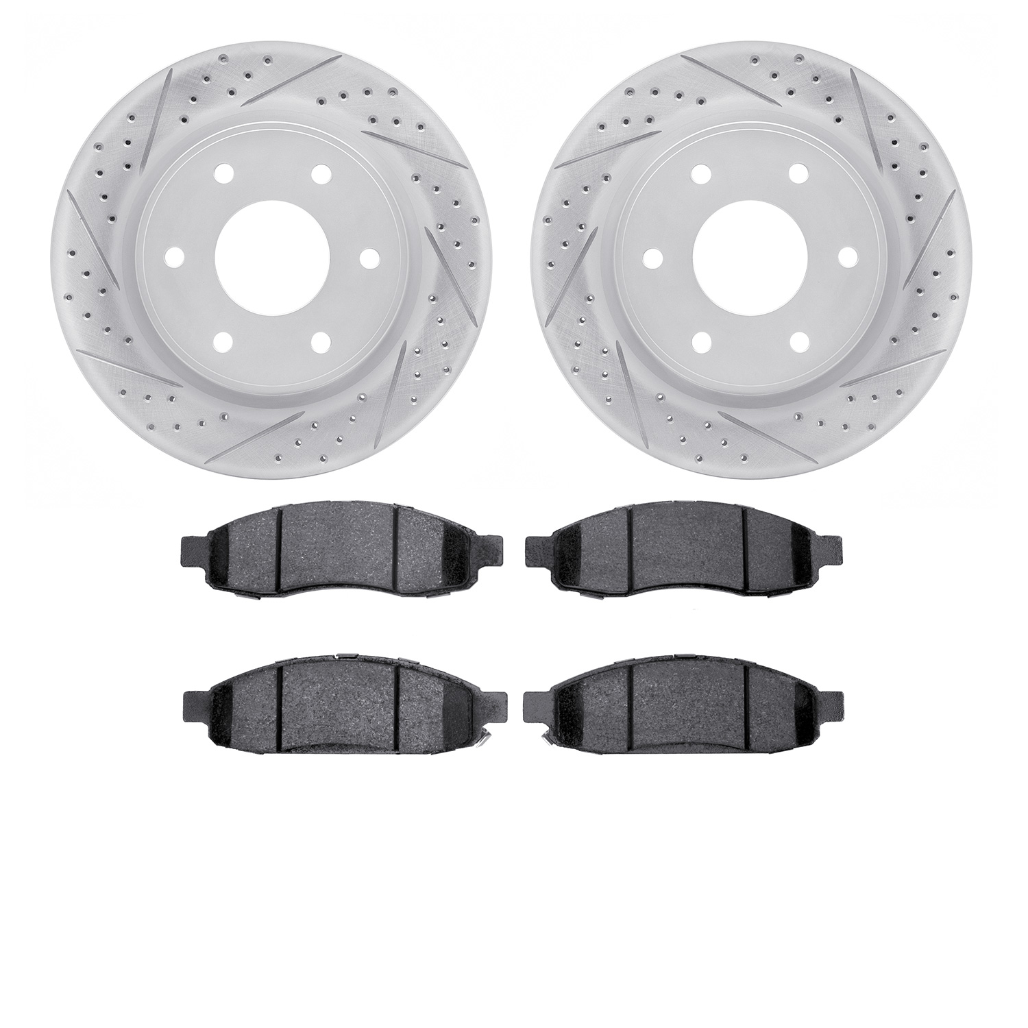 2402-67003 Geoperformance Drilled/Slotted Brake Rotors with Ultimate-Duty Brake Pads Kit, 2005-2007 Infiniti/Nissan, Position: F