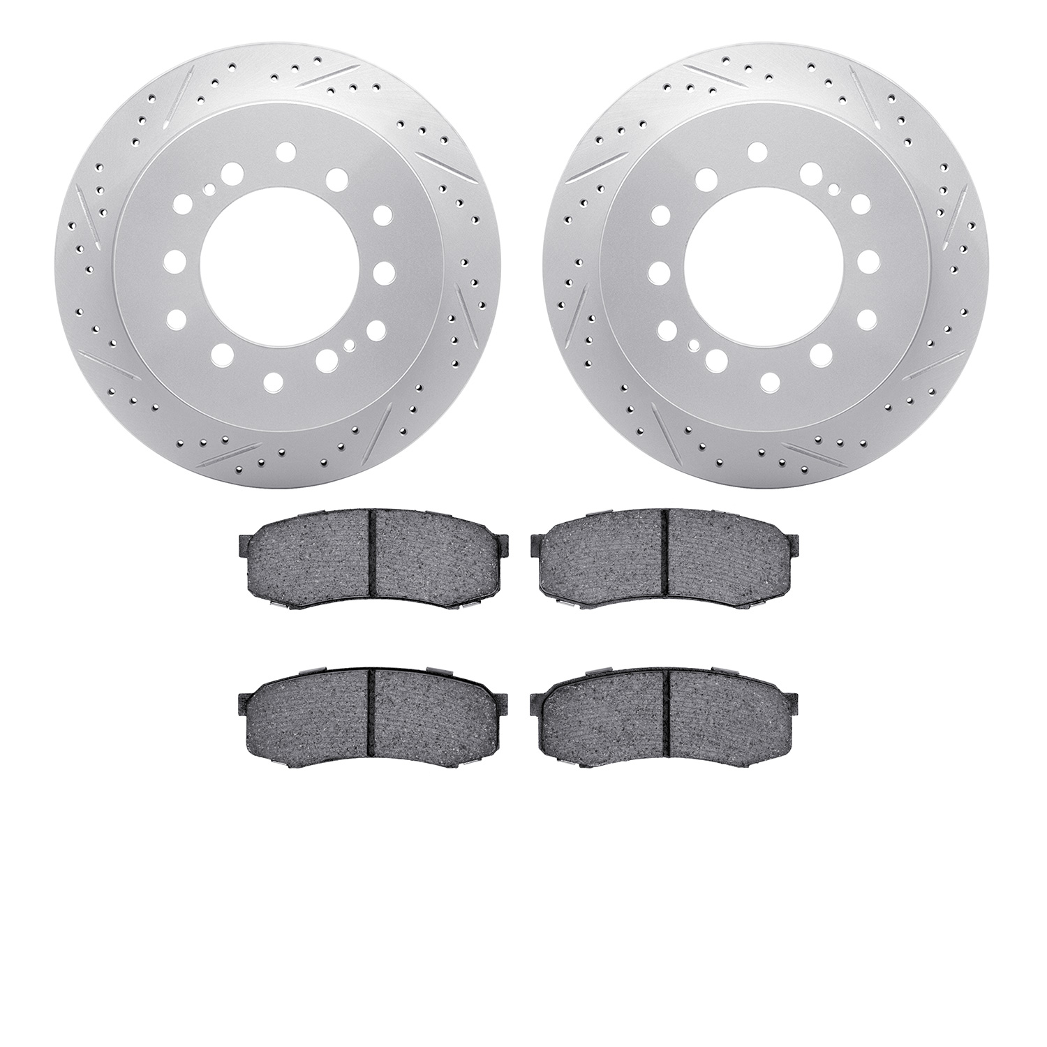 2402-76010 Geoperformance Drilled/Slotted Brake Rotors with Ultimate-Duty Brake Pads Kit, 2001-2009 Lexus/Toyota/Scion, Position