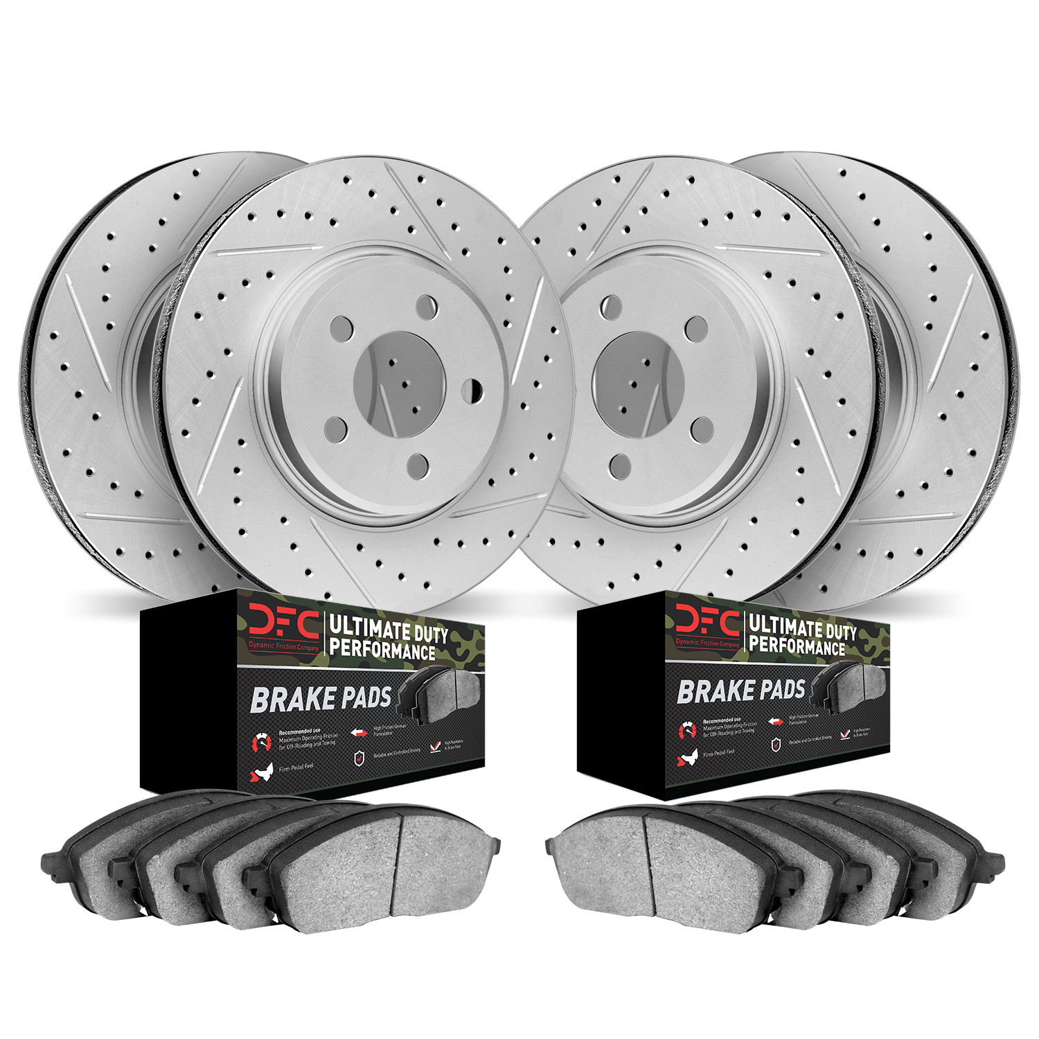2404-26001 Geoperformance Drilled/Slotted Brake Rotors with Ultimate-Duty Brake Pads Kit, 2012-2013 Tesla, Position: Front and R