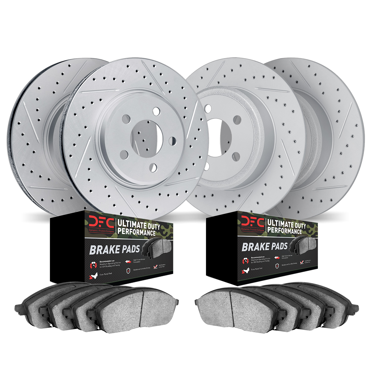 2404-42007 Geoperformance Drilled/Slotted Brake Rotors with Ultimate-Duty Brake Pads Kit, Fits Select Mopar, Position: Front and