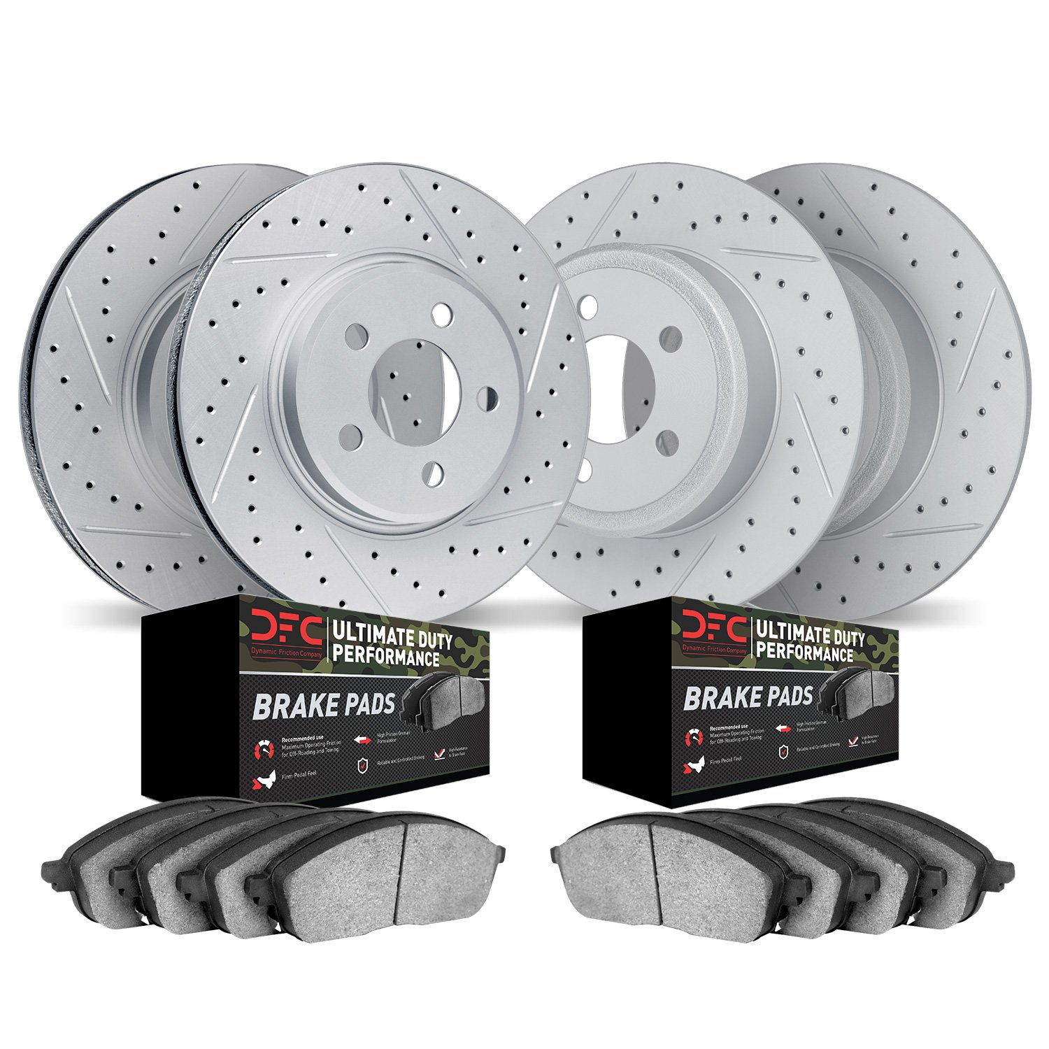 2404-42008 Geoperformance Drilled/Slotted Brake Rotors with Ultimate-Duty Brake Pads Kit, Fits Select Mopar, Position: Front and