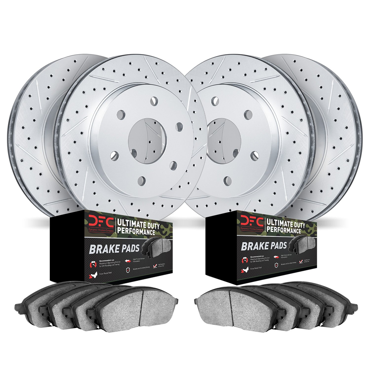 2404-47002 Geoperformance Drilled/Slotted Brake Rotors with Ultimate-Duty Brake Pads Kit, Fits Select GM, Position: Front and Re