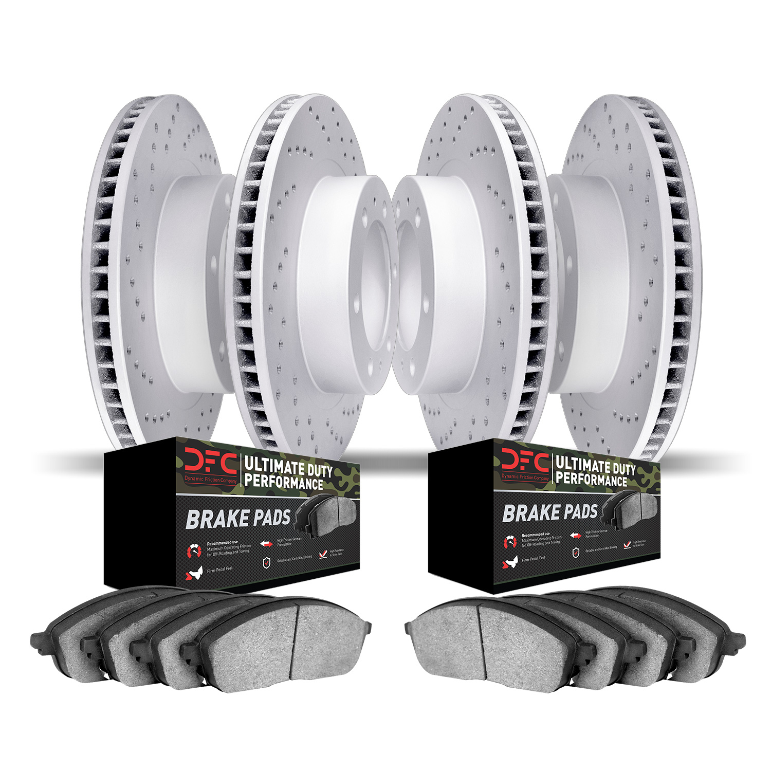 Geoperformance Drilled Brake Rotors with Ultimate-Duty Brake Pads