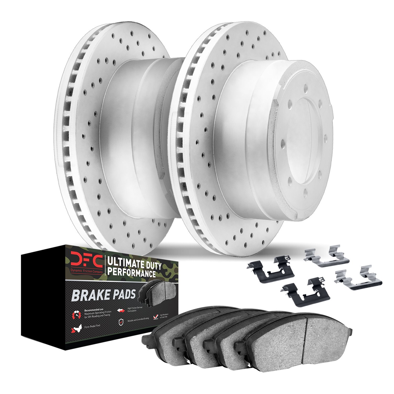 2412-40000 Geoperformance Drilled Brake Rotors with Ultimate-Duty Brake Pads Kit & Hardware, 1988-2000 Multiple Makes/Models, Po