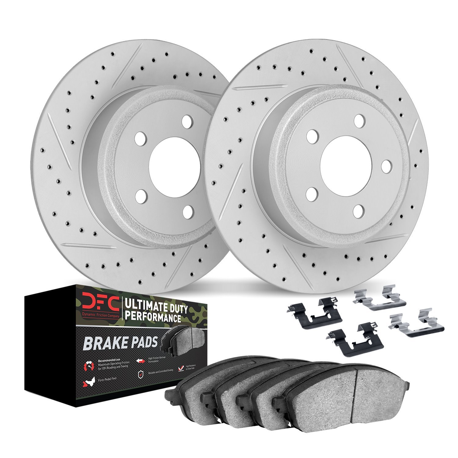 2412-42005 Geoperformance Drilled/Slotted Brake Rotors with Ultimate-Duty Brake Pads Kit & Hardware, Fits Select Mopar, Position