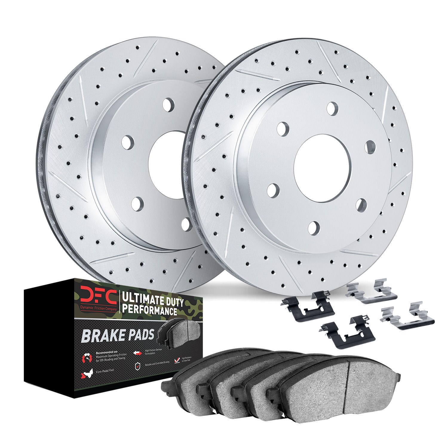 2412-46001 Geoperformance Drilled/Slotted Brake Rotors with Ultimate-Duty Brake Pads Kit & Hardware, 2004-2011 GM, Position: Rea