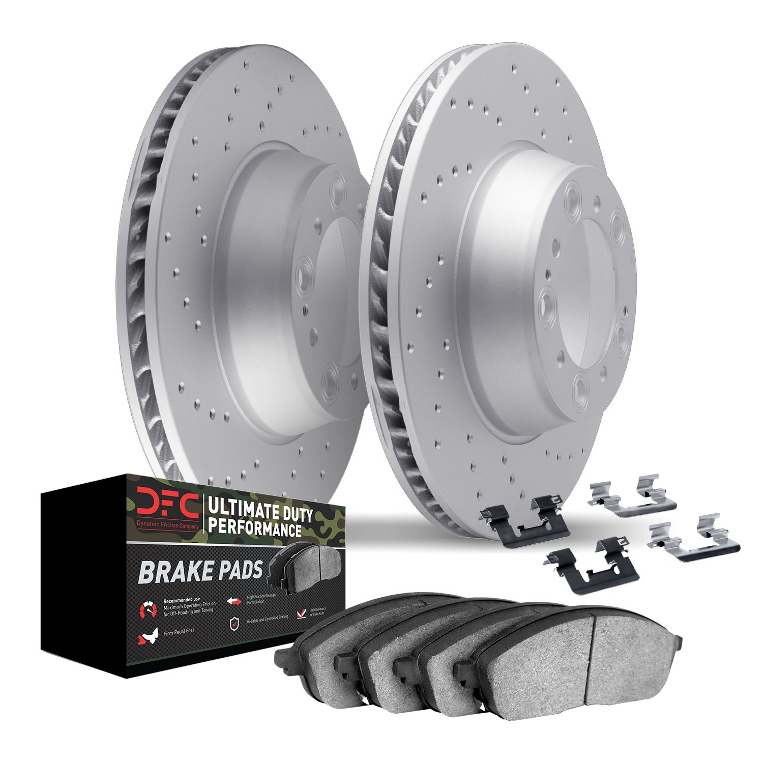 2412-47016 Geoperformance Drilled Brake Rotors with Ultimate-Duty Brake Pads Kit & Hardware, 2015-2017 GM, Position: Rear