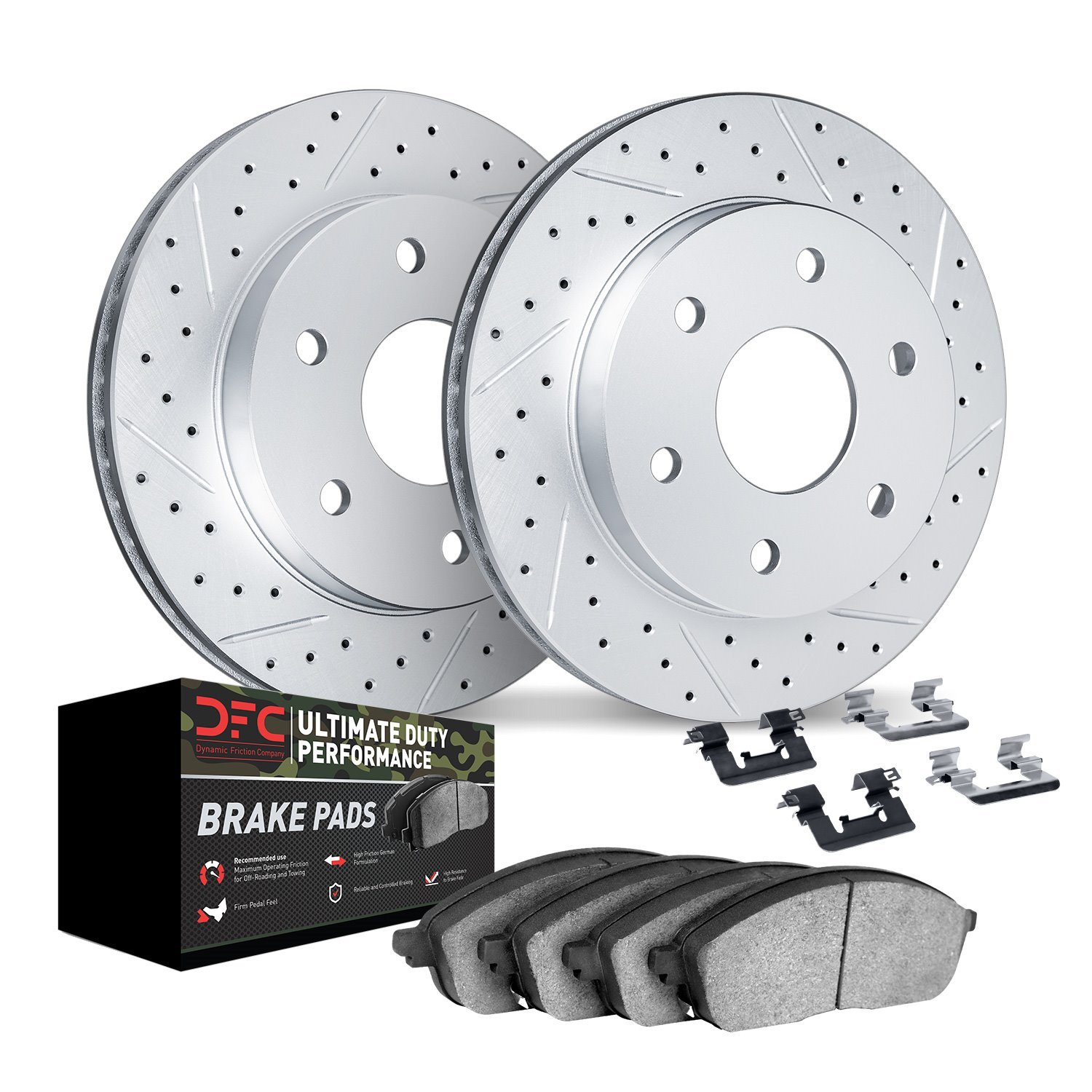 2412-48018 Geoperformance Drilled/Slotted Brake Rotors with Ultimate-Duty Brake Pads Kit & Hardware, 2000-2006 GM, Position: Rea
