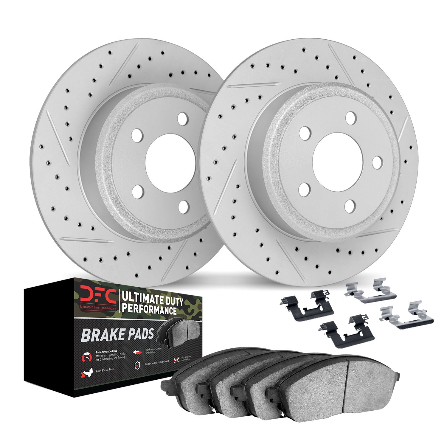 2412-54036 Geoperformance Drilled/Slotted Brake Rotors with Ultimate-Duty Brake Pads Kit & Hardware, 1997-2004 Ford/Lincoln/Merc