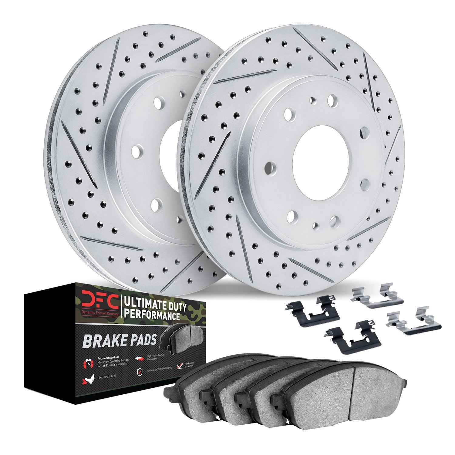 2412-54050 Geoperformance Drilled/Slotted Brake Rotors with Ultimate-Duty Brake Pads Kit & Hardware, 2004-2011 Ford/Lincoln/Merc