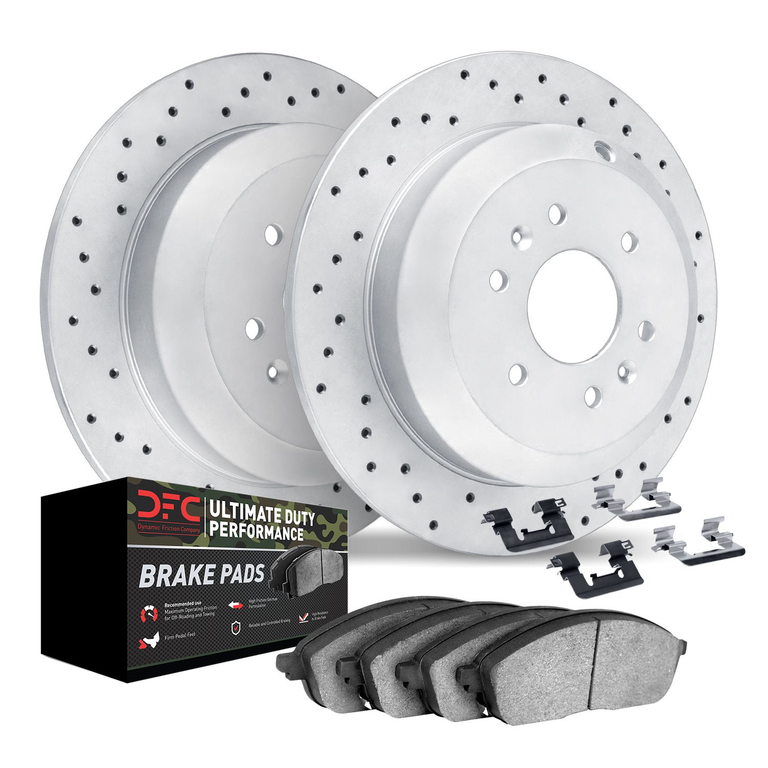 2412-67000 Geoperformance Drilled Brake Rotors with Ultimate-Duty Brake Pads Kit & Hardware, 2004-2015 Infiniti/Nissan, Position