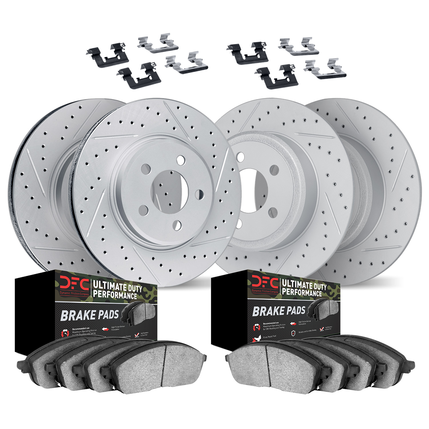 2414-54017 Geoperformance Drilled/Slotted Brake Rotors with Ultimate-Duty Brake Pads Kit & Hardware, 2000-2004 Ford/Lincoln/Merc