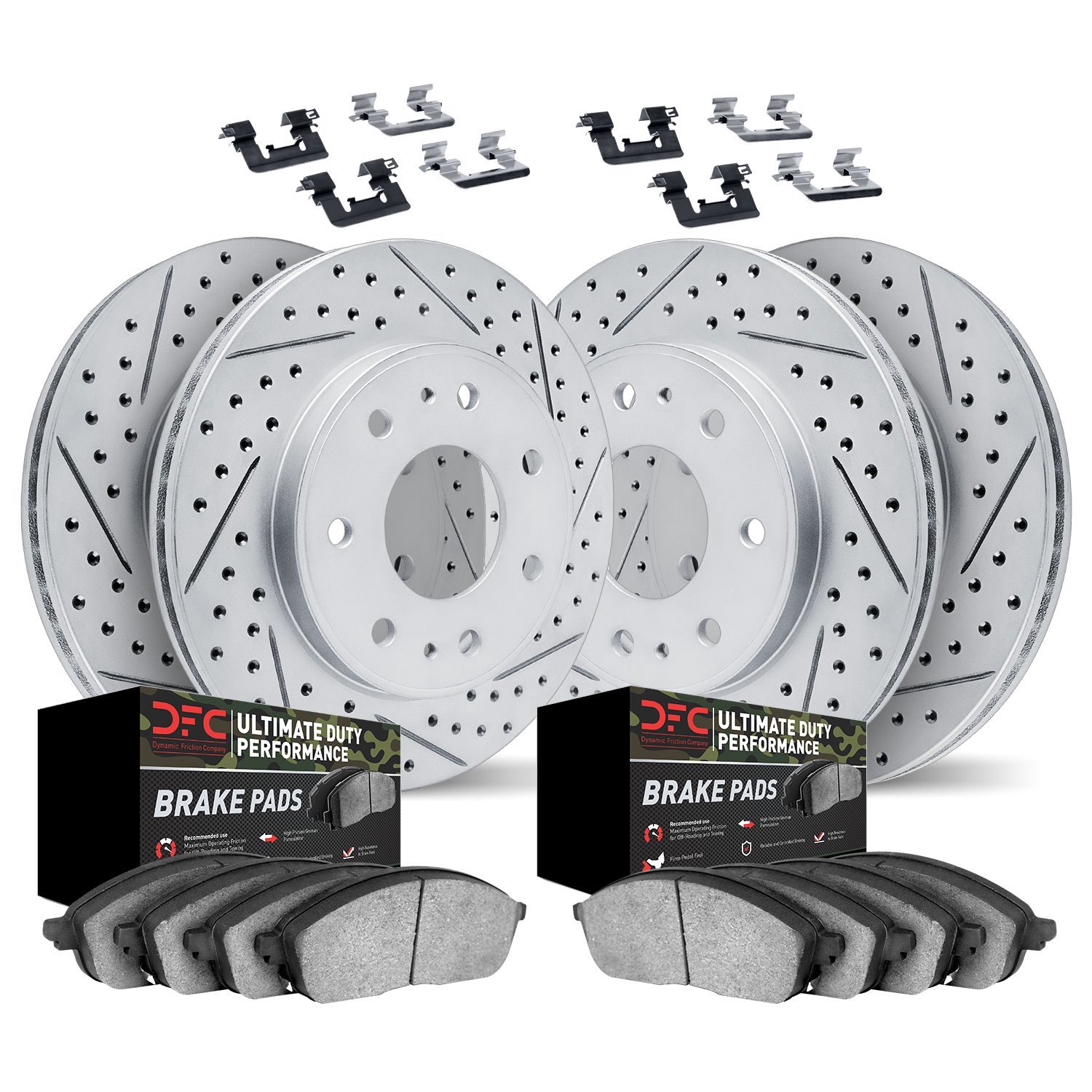 2414-54028 Geoperformance Drilled/Slotted Brake Rotors with Ultimate-Duty Brake Pads Kit & Hardware, 2009-2009 Ford/Lincoln/Merc