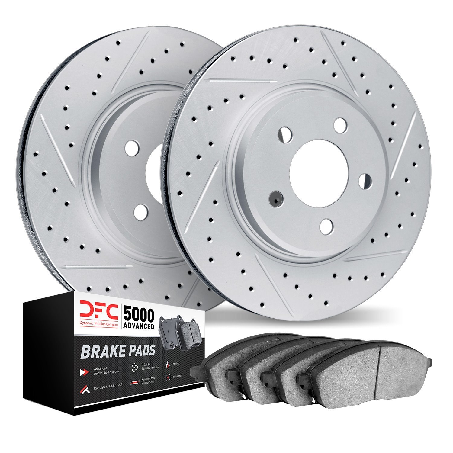 2502-02004 Geoperformance Drilled/Slotted Rotors w/5000 Advanced Brake Pads Kit, 1969-1977 Porsche, Position: Front