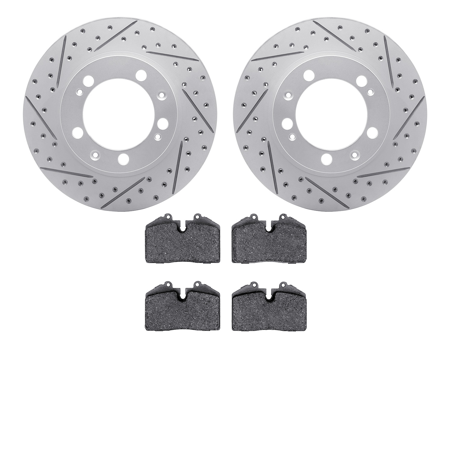 2502-02015 Geoperformance Drilled/Slotted Rotors w/5000 Advanced Brake Pads Kit, 1989-1997 Porsche, Position: Front