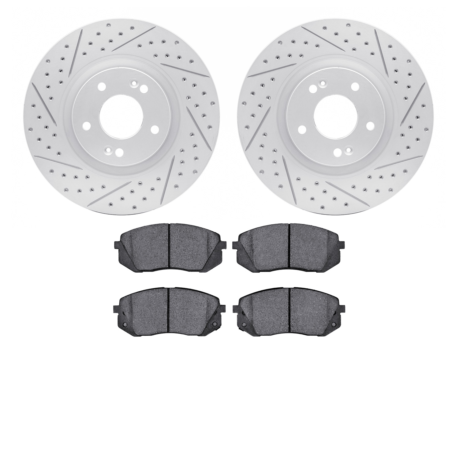 2502-03004 Geoperformance Drilled/Slotted Rotors w/5000 Advanced Brake Pads Kit, 2016-2020 Kia/Hyundai/Genesis, Position: Front