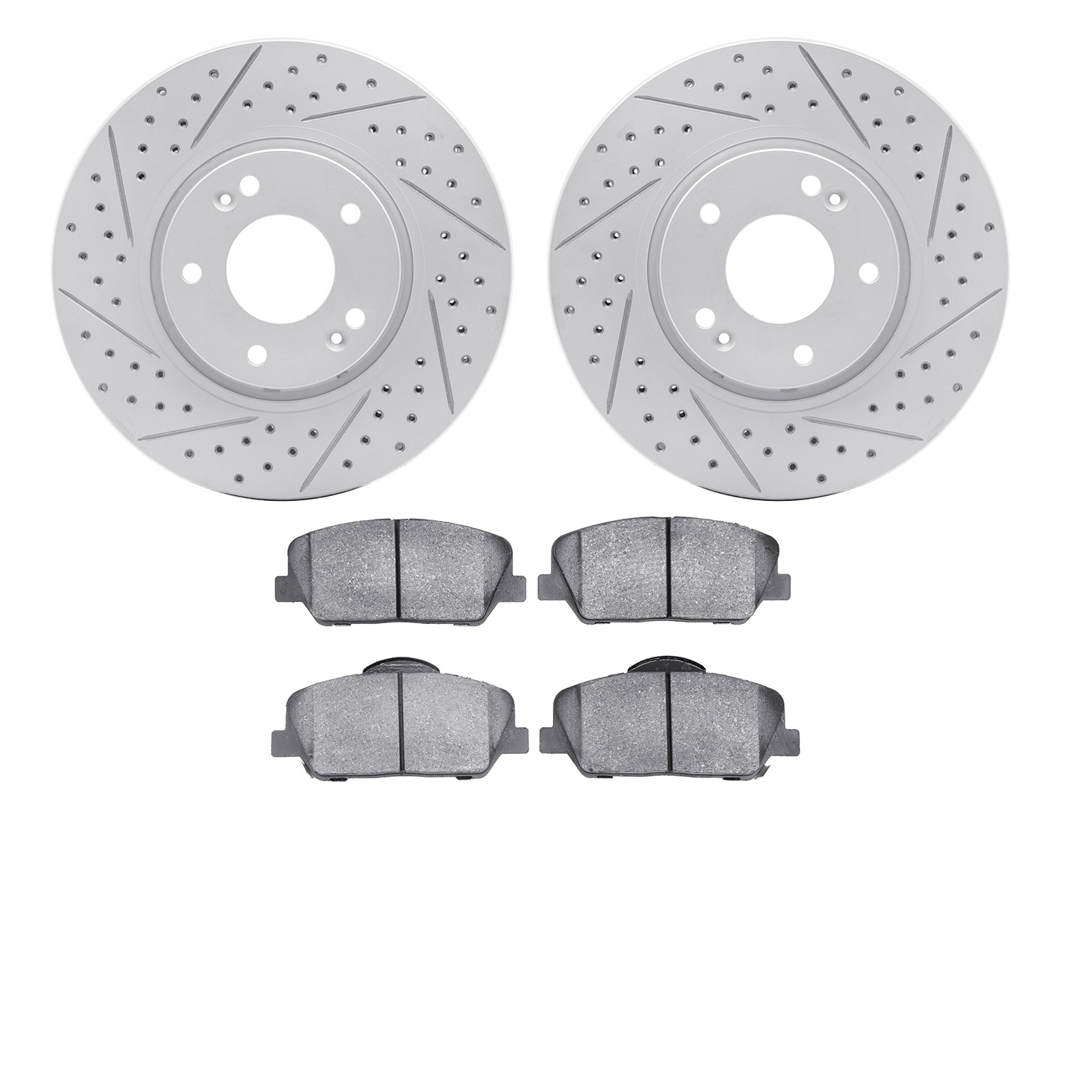 2502-03021 Geoperformance Drilled/Slotted Rotors w/5000 Advanced Brake Pads Kit, 2013-2015 Kia/Hyundai/Genesis, Position: Front