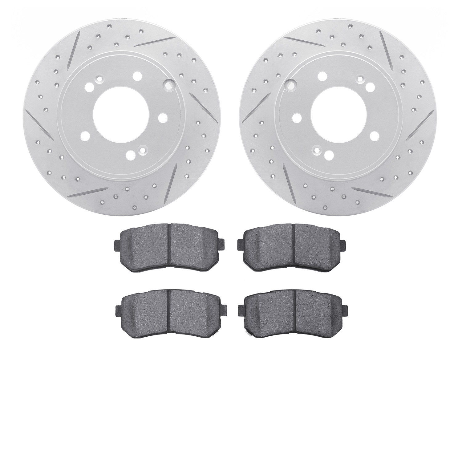 2502-03035 Geoperformance Drilled/Slotted Rotors w/5000 Advanced Brake Pads Kit, 2014-2020 Kia/Hyundai/Genesis, Position: Rear