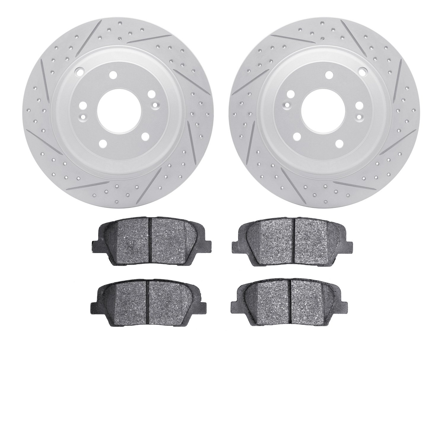 2502-03045 Geoperformance Drilled/Slotted Rotors w/5000 Advanced Brake Pads Kit, 2010-2016 Kia/Hyundai/Genesis, Position: Rear