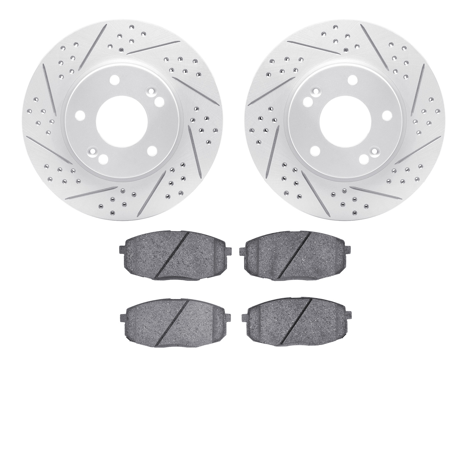 2502-03053 Geoperformance Drilled/Slotted Rotors w/5000 Advanced Brake Pads Kit, Fits Select Kia/Hyundai/Genesis, Position: Fron