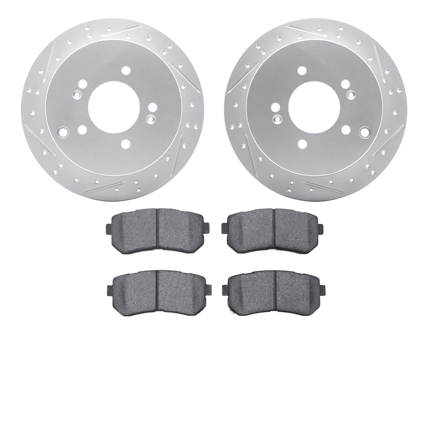 2502-03069 Geoperformance Drilled/Slotted Rotors w/5000 Advanced Brake Pads Kit, 2010-2016 Kia/Hyundai/Genesis, Position: Rear