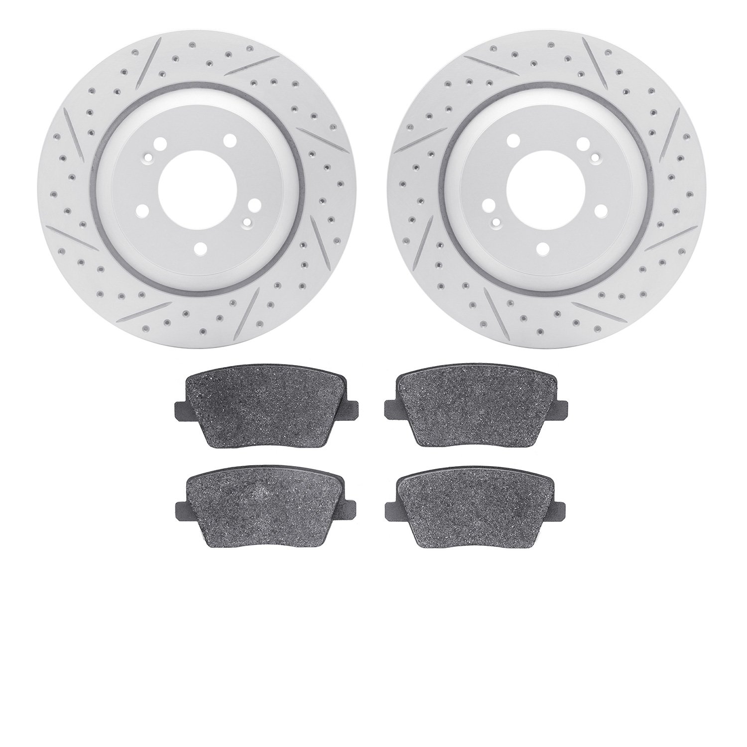 2502-03094 Geoperformance Drilled/Slotted Rotors w/5000 Advanced Brake Pads Kit, Fits Select Kia/Hyundai/Genesis, Position: Rear