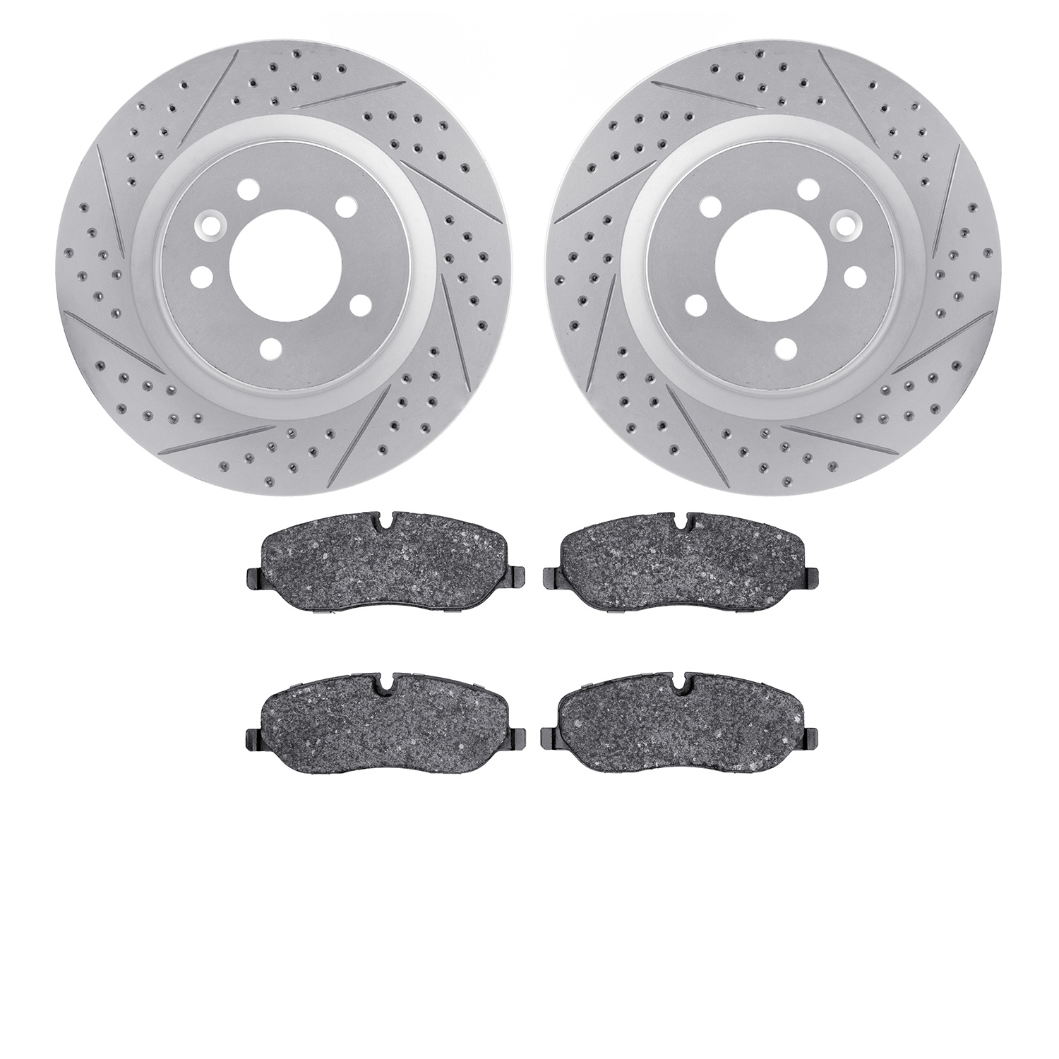 2502-11012 Geoperformance Drilled/Slotted Rotors w/5000 Advanced Brake Pads Kit, 2005-2009 Land Rover, Position: Front