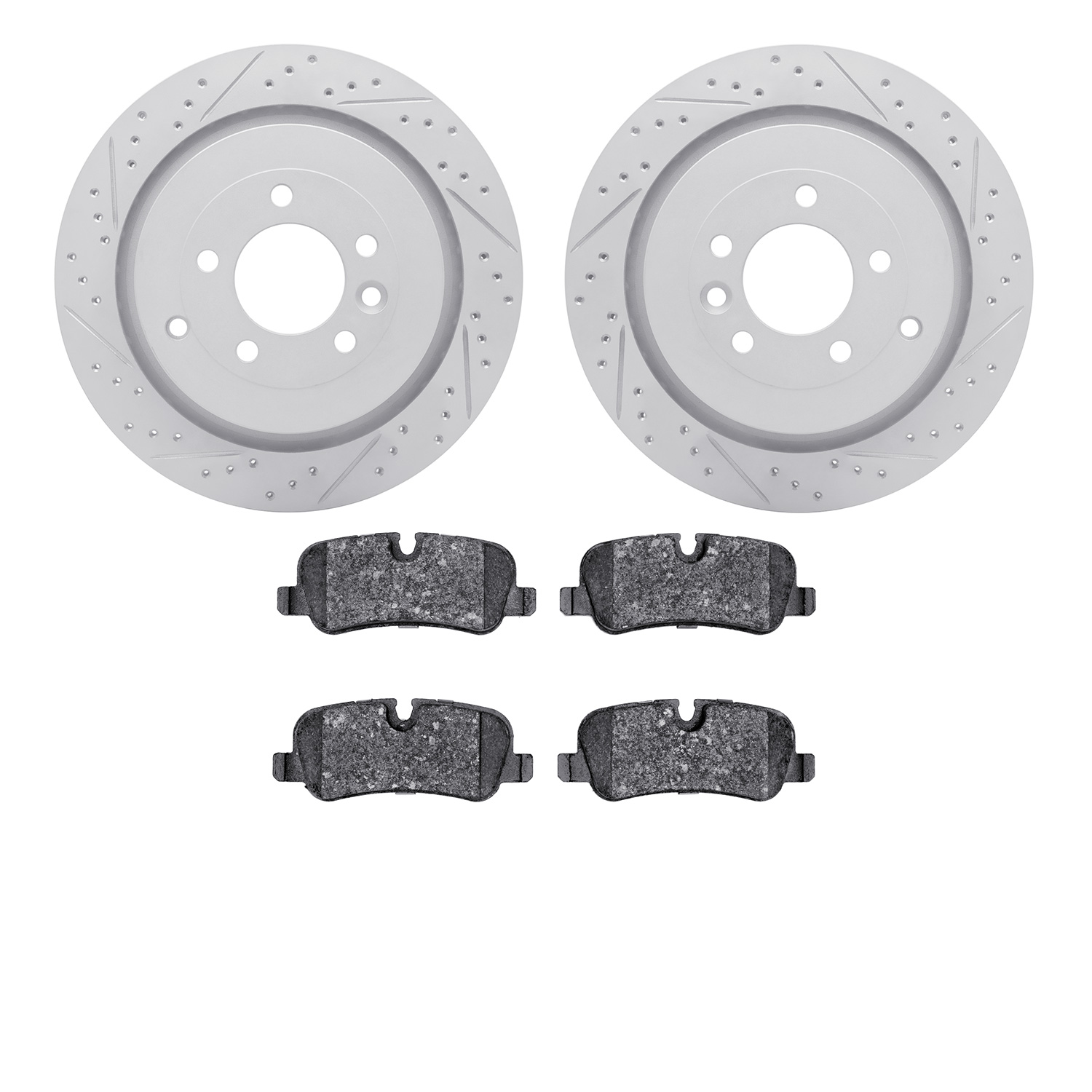 2502-11015 Geoperformance Drilled/Slotted Rotors w/5000 Advanced Brake Pads Kit, 2005-2016 Land Rover, Position: Rear
