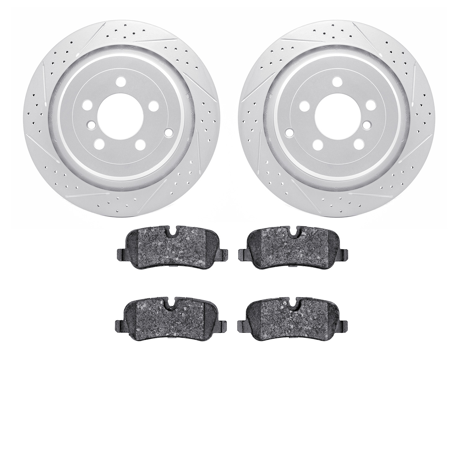 2502-11017 Geoperformance Drilled/Slotted Rotors w/5000 Advanced Brake Pads Kit, 2006-2012 Land Rover, Position: Rear