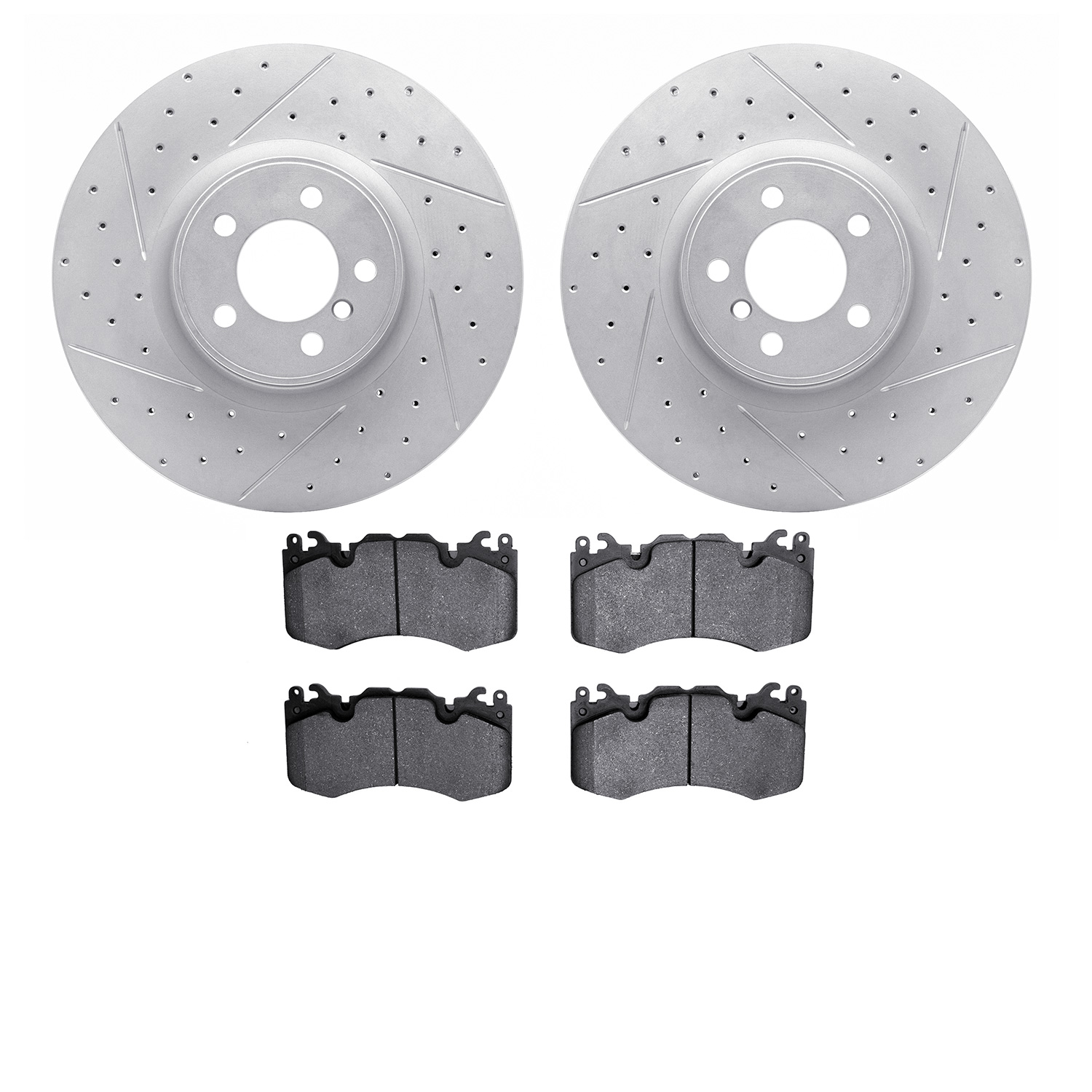 2502-11018 Geoperformance Drilled/Slotted Rotors w/5000 Advanced Brake Pads Kit, 2010-2012 Land Rover, Position: Front