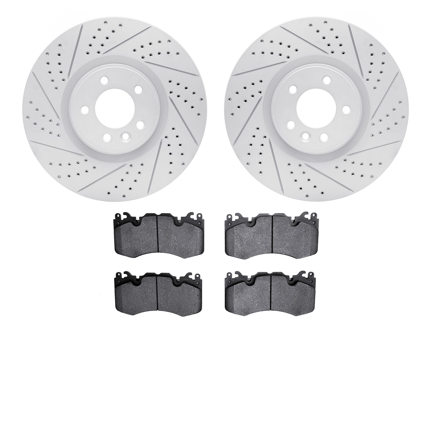 2502-11022 Geoperformance Drilled/Slotted Rotors w/5000 Advanced Brake Pads Kit, 2010-2017 Land Rover, Position: Front