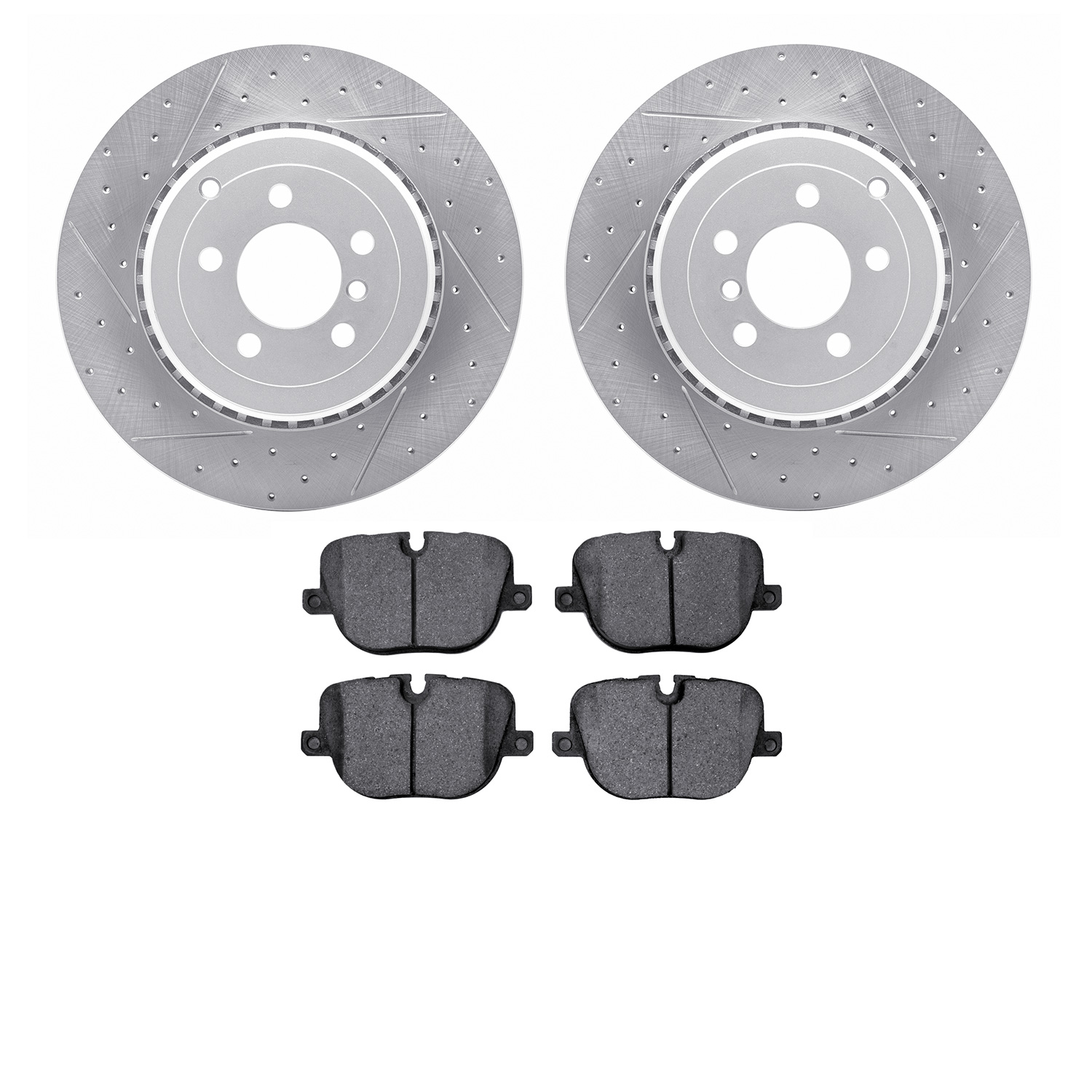 2502-11023 Geoperformance Drilled/Slotted Rotors w/5000 Advanced Brake Pads Kit, 2010-2012 Land Rover, Position: Rear