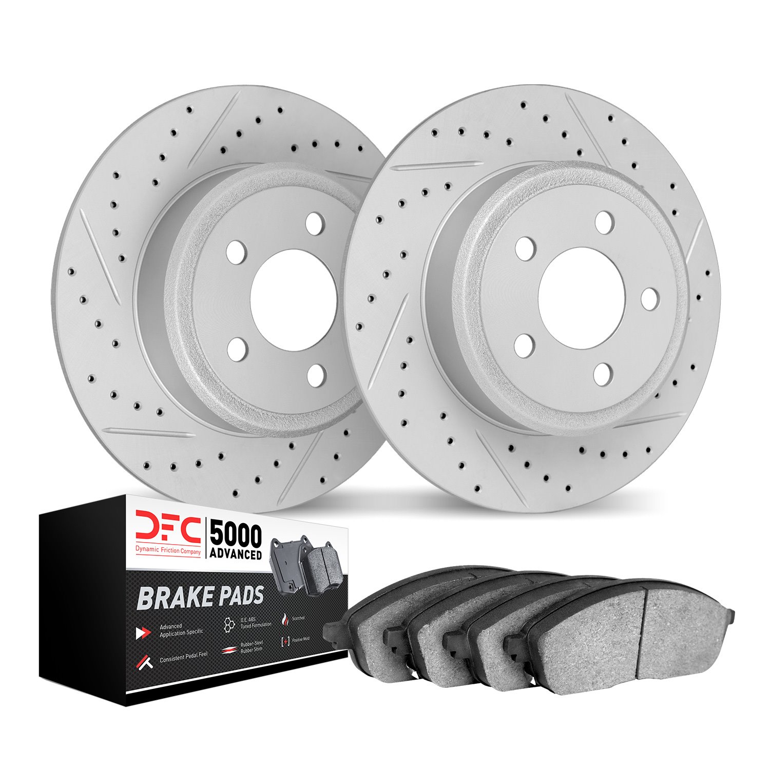 2502-11027 Geoperformance Drilled/Slotted Rotors w/5000 Advanced Brake Pads Kit, 2009-2010 Ford/Lincoln/Mercury/Mazda, Position: