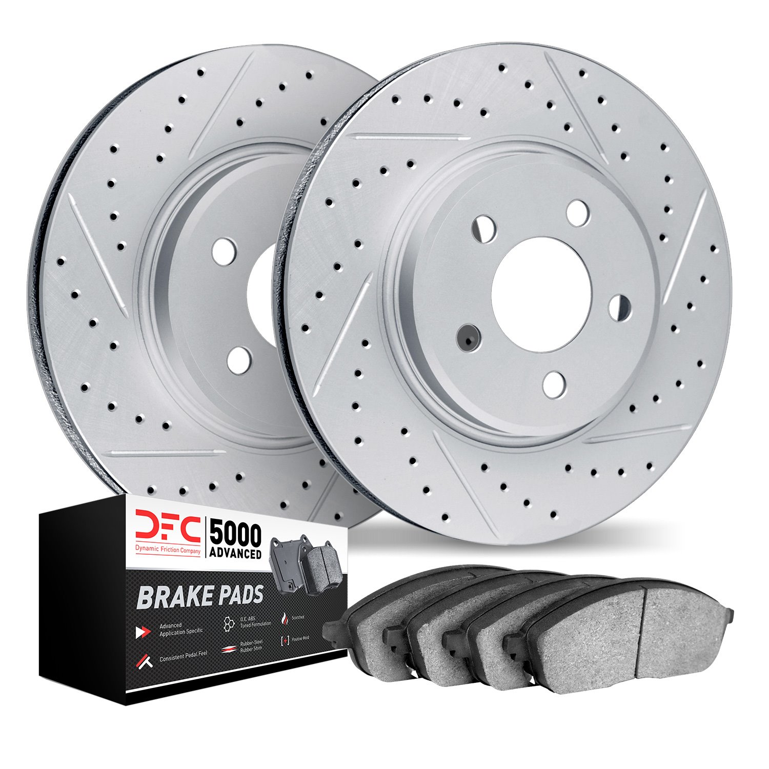 2502-11041 Geoperformance Drilled/Slotted Rotors w/5000 Advanced Brake Pads Kit, 2018-2020 Land Rover, Position: Front