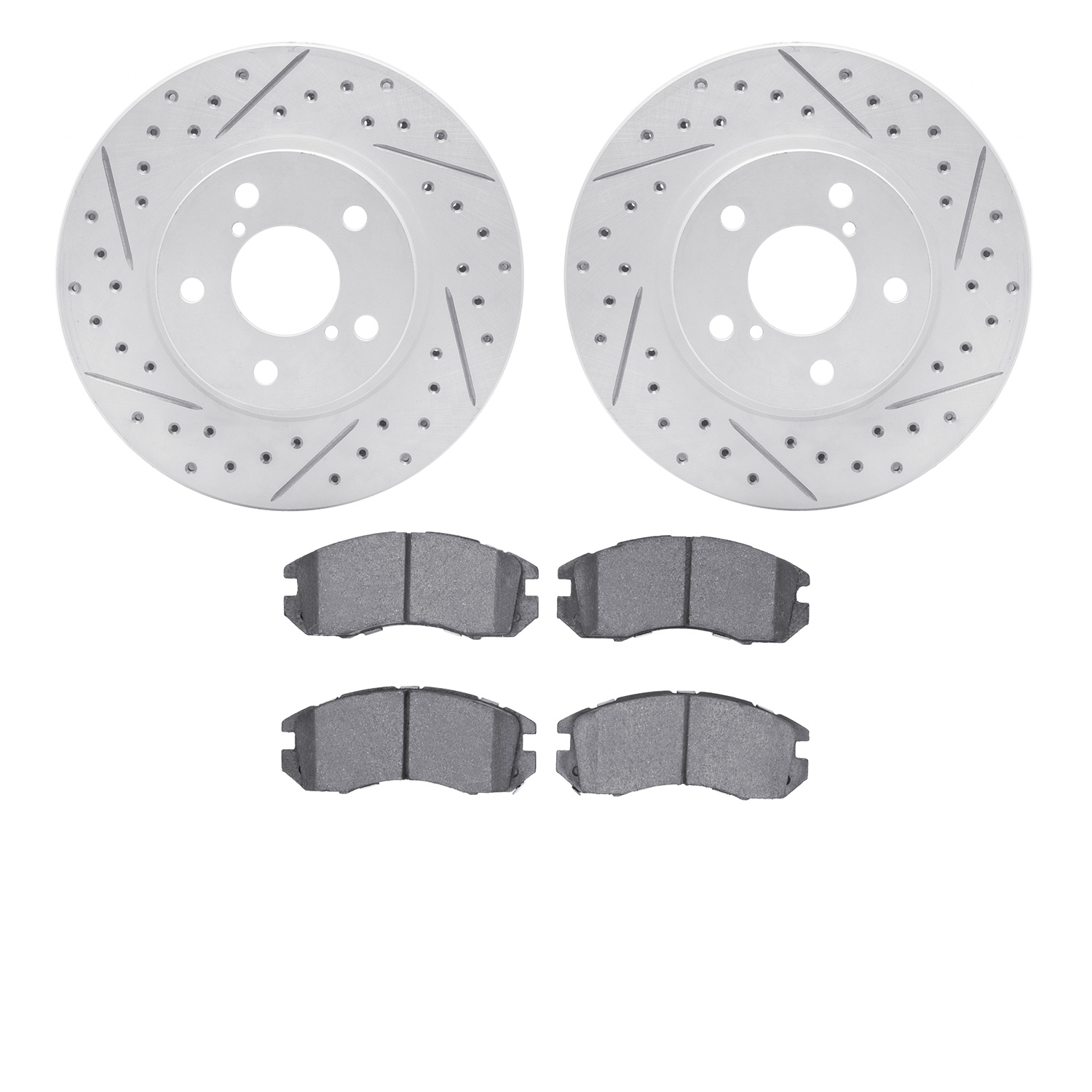 2502-13000 Geoperformance Drilled/Slotted Rotors w/5000 Advanced Brake Pads Kit, 1990-1996 Subaru, Position: Front