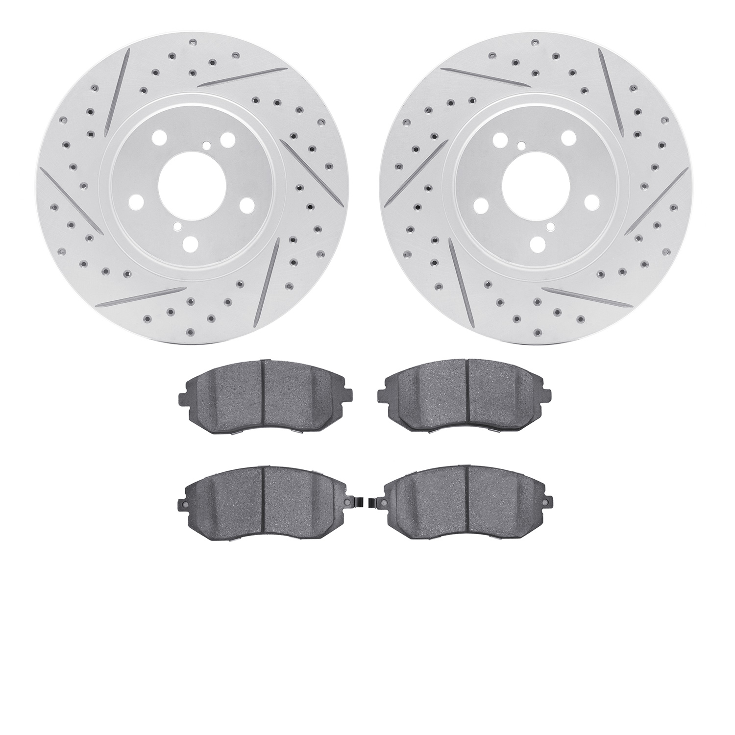 2502-13004 Geoperformance Drilled/Slotted Rotors w/5000 Advanced Brake Pads Kit, 2002-2010 GM, Position: Front