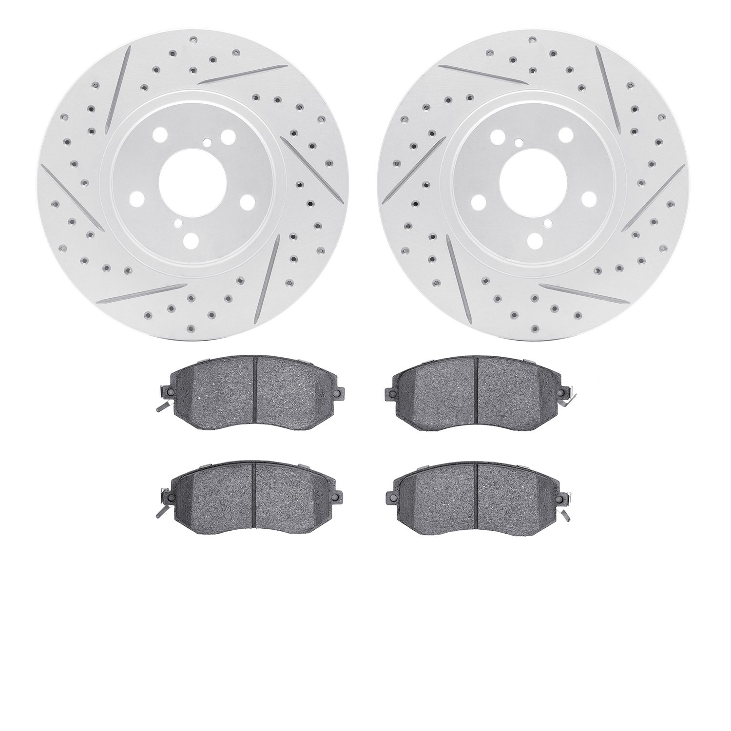 2502-13005 Geoperformance Drilled/Slotted Rotors w/5000 Advanced Brake Pads Kit, 2011-2016 Subaru, Position: Front